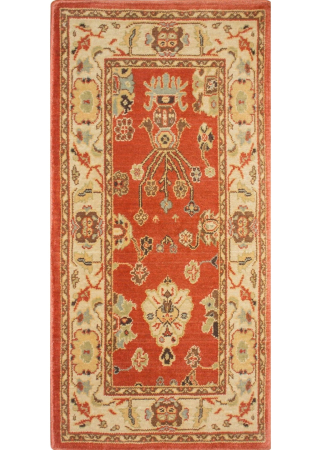 Oushak Red/Ivory Wool Loomed Indian Rug