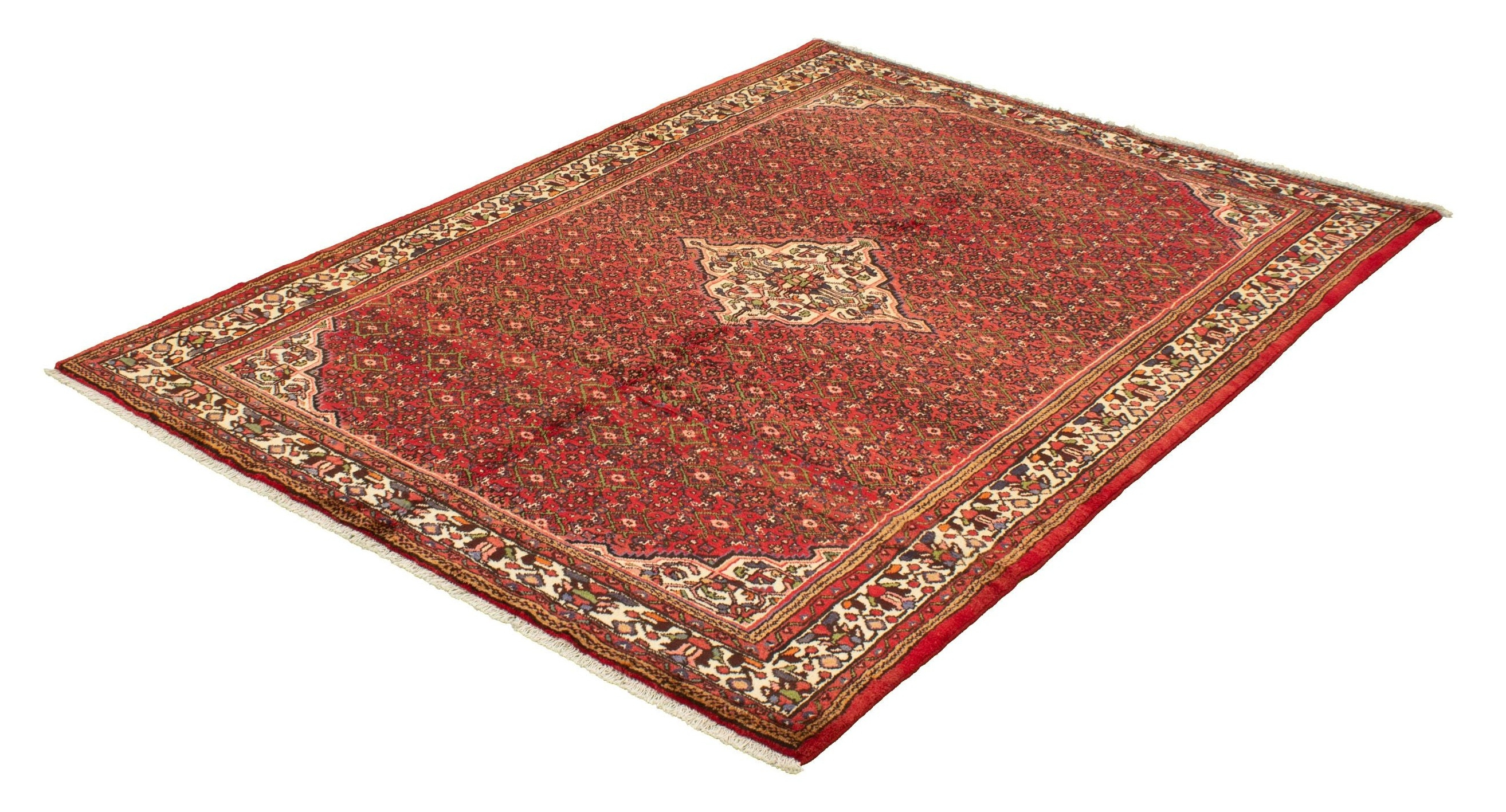 Hosseinabad Wool Hand Knotted Persian Rug, featuring Red tones and Floral design, ideal area rug for any room in your home.