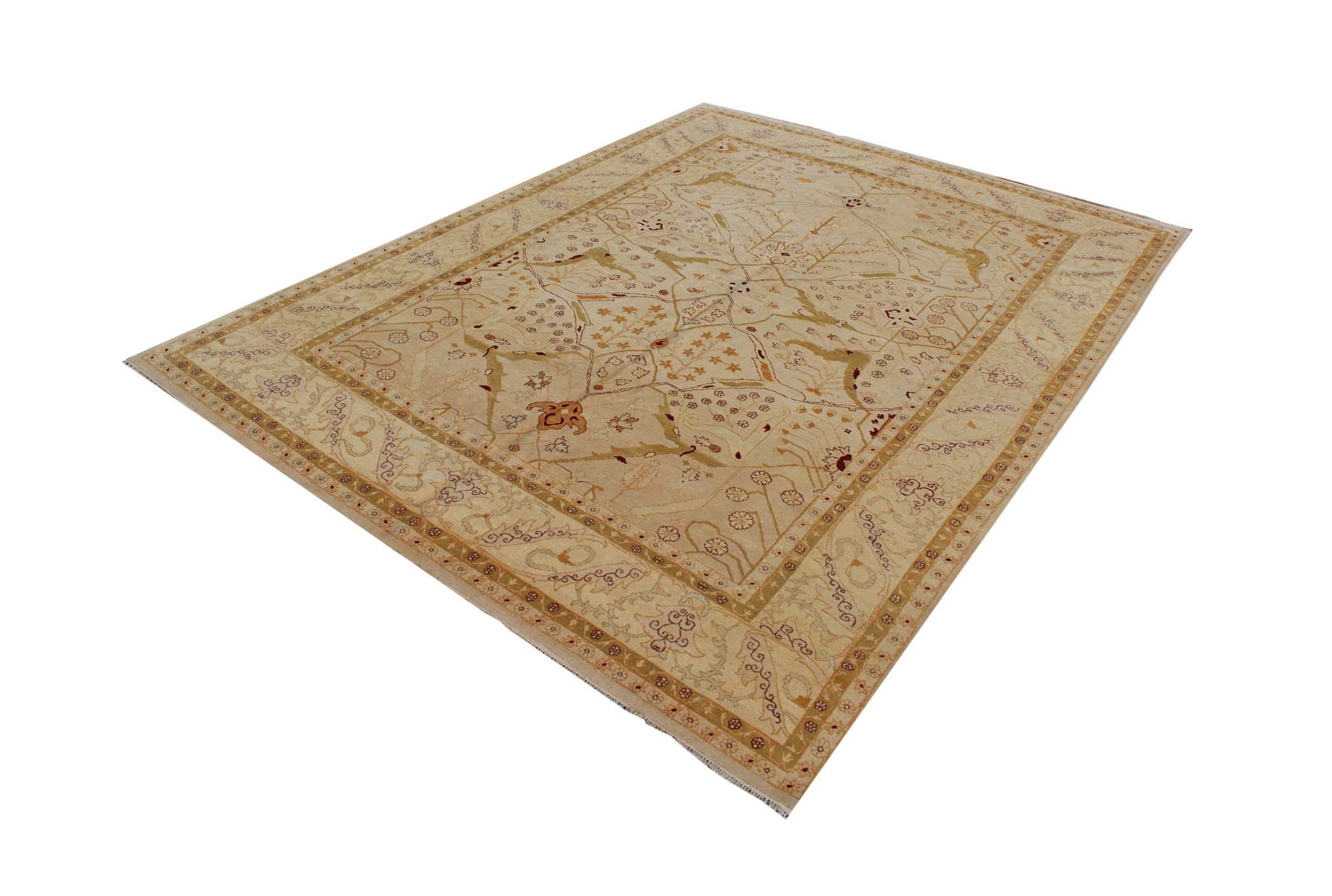 Oushak Fine Wool Hand Knotted Indian Rug, featuring Ivory tones and Floral design, ideal area rug for any room in your home.