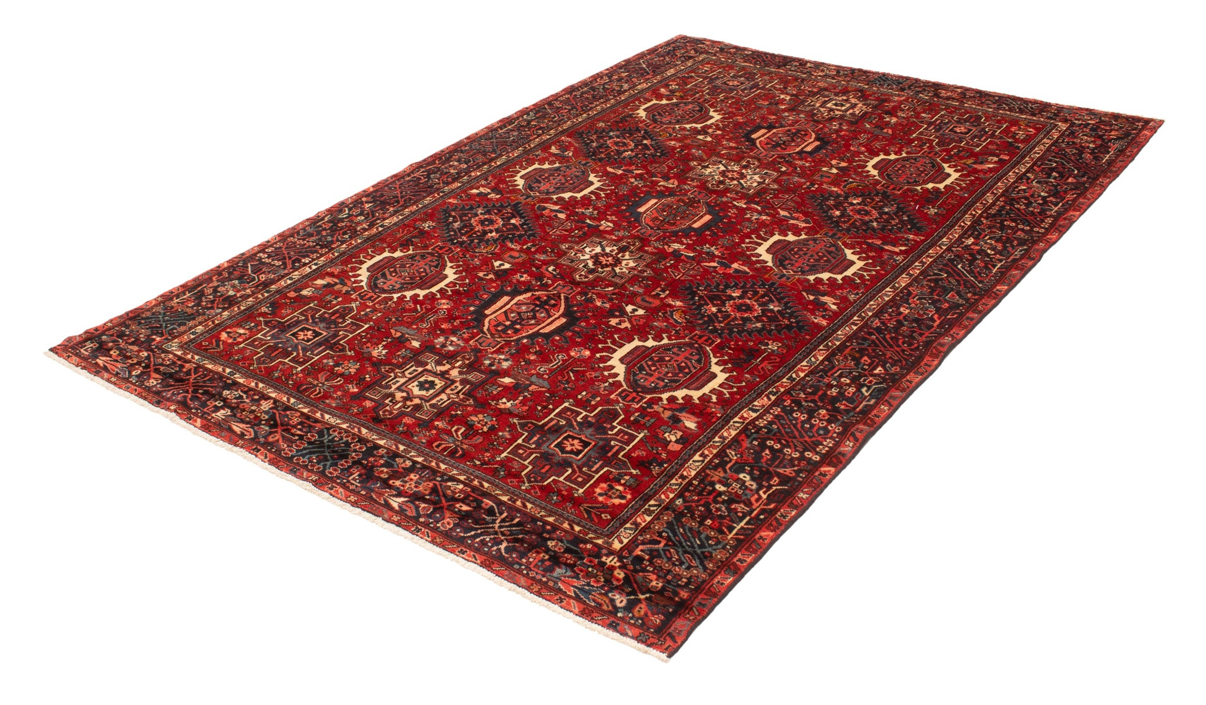 Gharajeh Wool Hand Knotted Persian Rug, featuring Red tones and Floral design, ideal area rug for any room in your home.