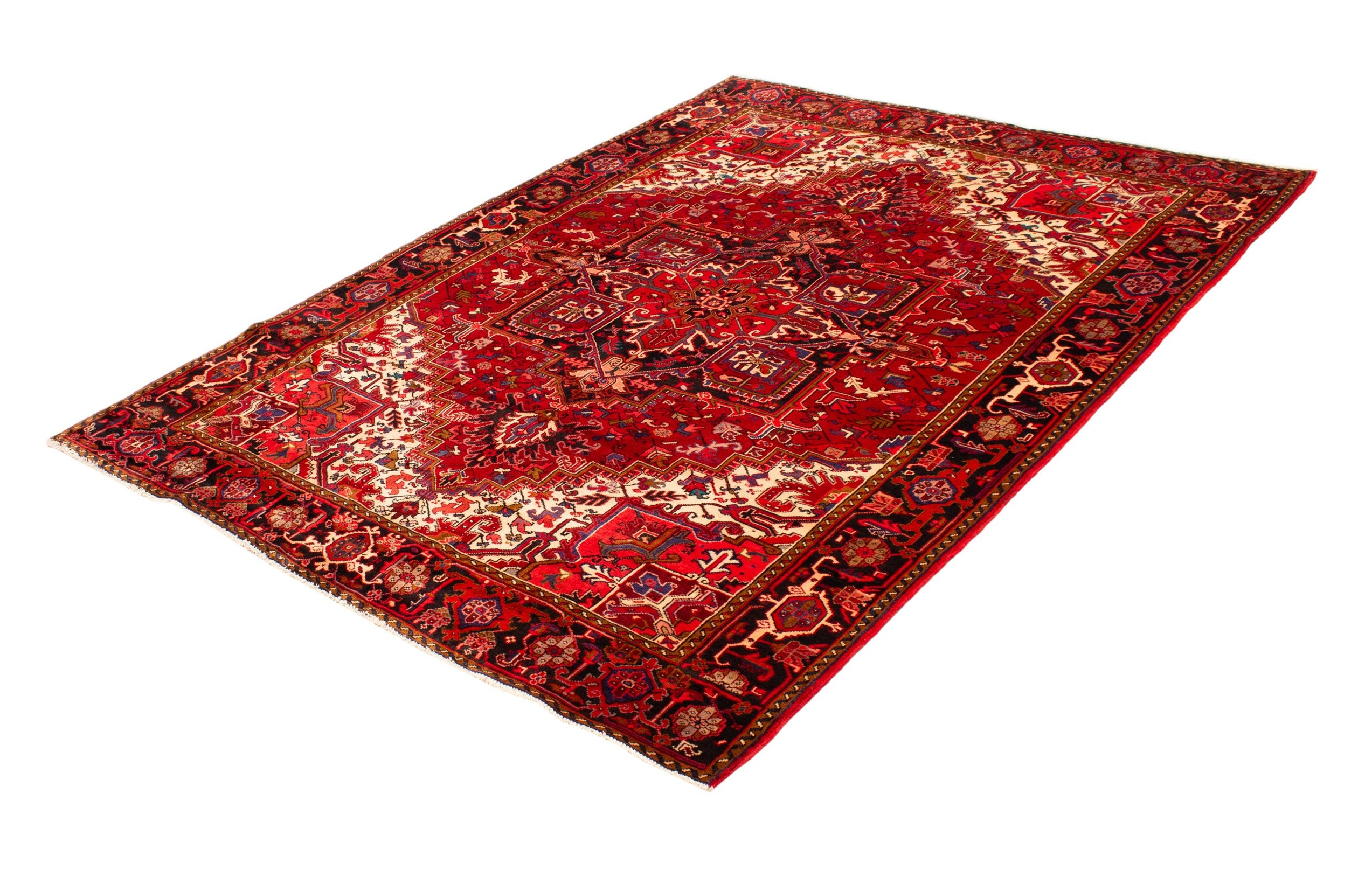 Heriz Vintage Red Wool Hand Knotted Persian Rug, featuring Red tones and Floral design, ideal area rug for any room in your home.