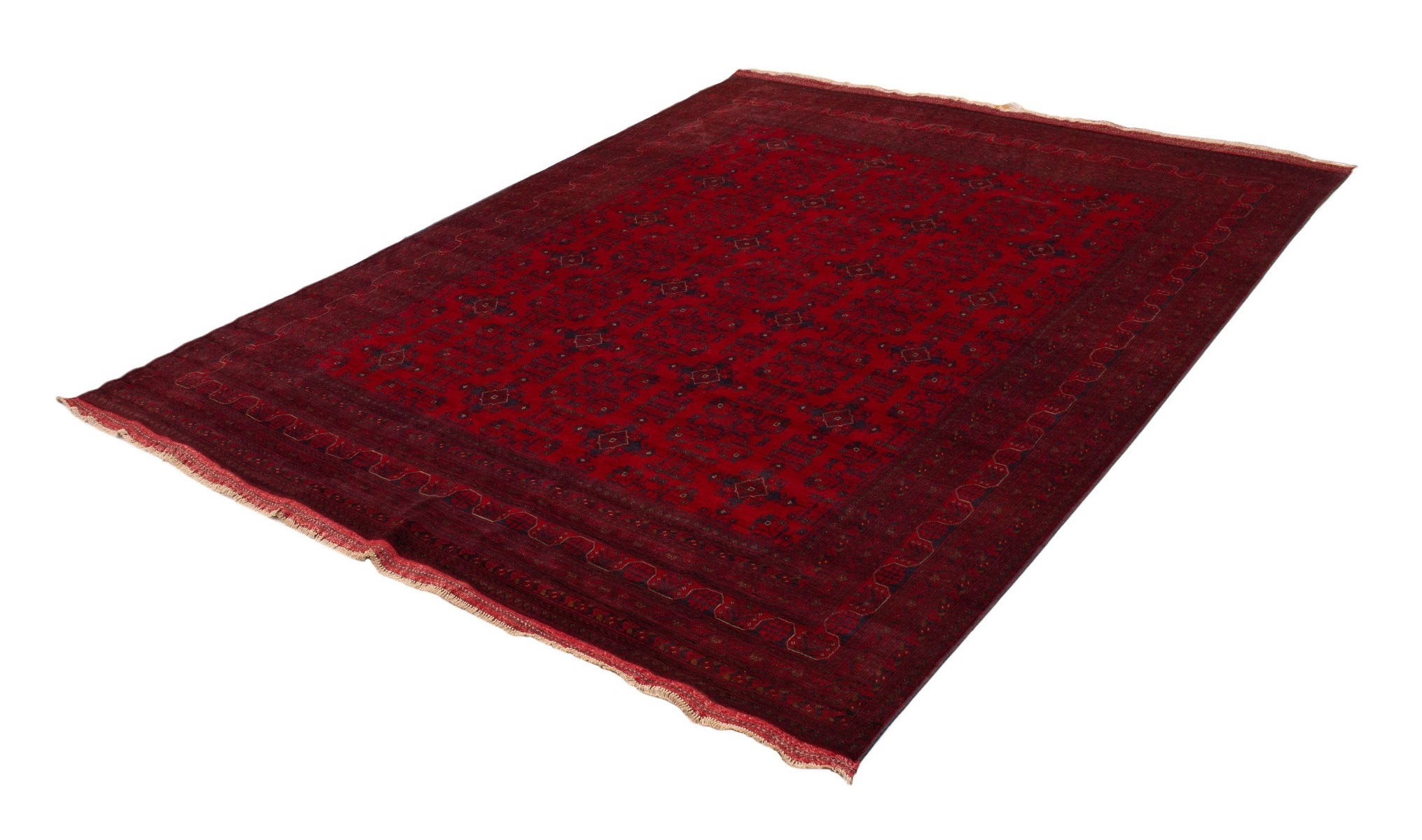 Khal Mohammadi Red Wool Hand Knotted Afghan Rug, featuring Red tones and Geometric design, ideal area rug for any room in your home.