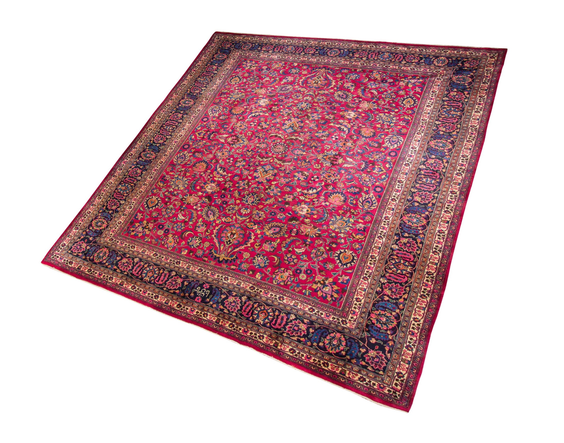 Mashad Red Wool Hand Knotted Persian Rug, featuring Red tones and Floral design, ideal area rug for any room in your home.