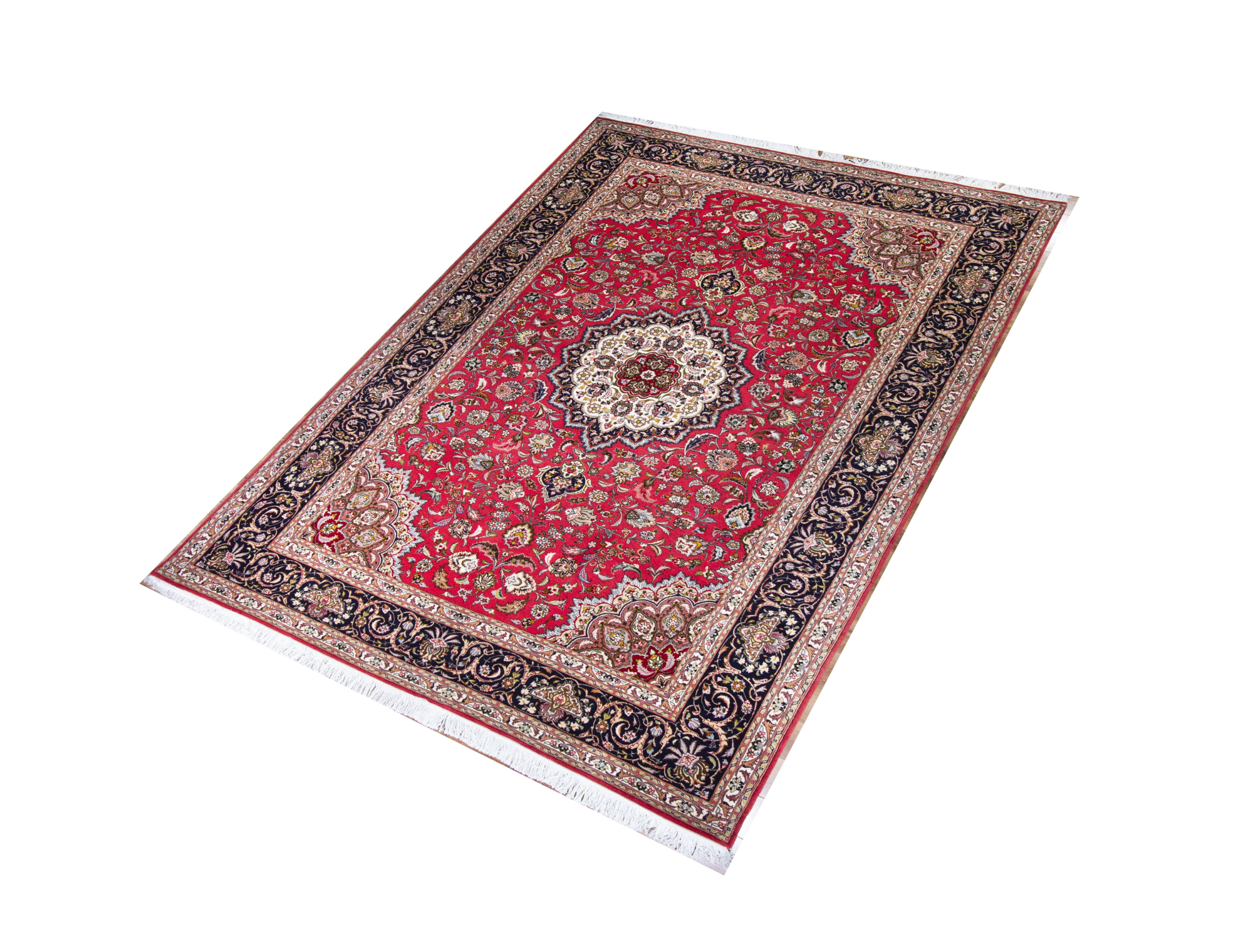 Tabriz Javad Rose Wool & Silk Hand Knotted Persian Rug, featuring Rose tones and Floral design, ideal area rug for any room in your home.