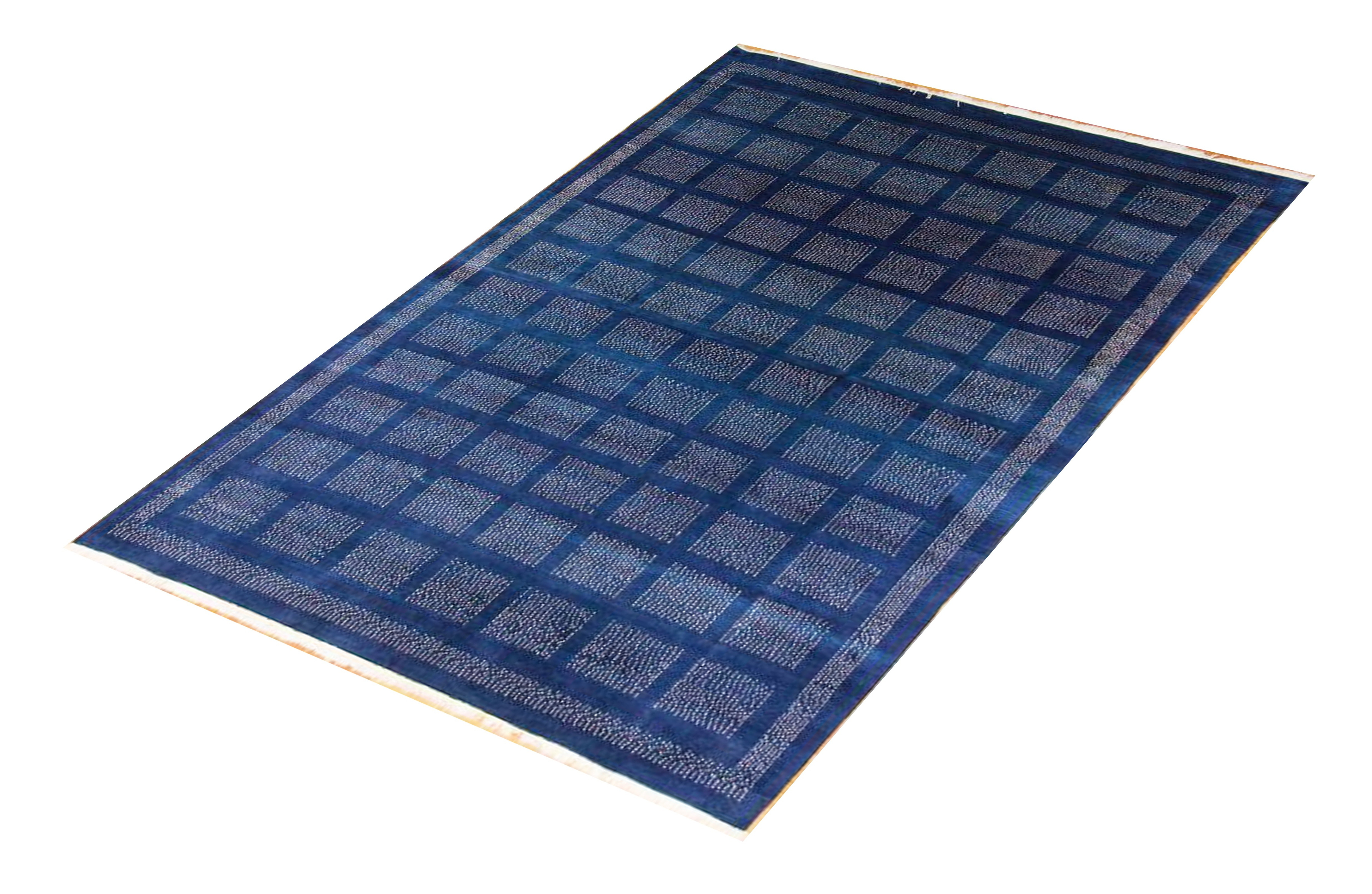 Gabbeh Wool Hand Loomed Persian Rug, featuring Blue tones and Geometric, Minimal design, ideal area rug for any room in your home.