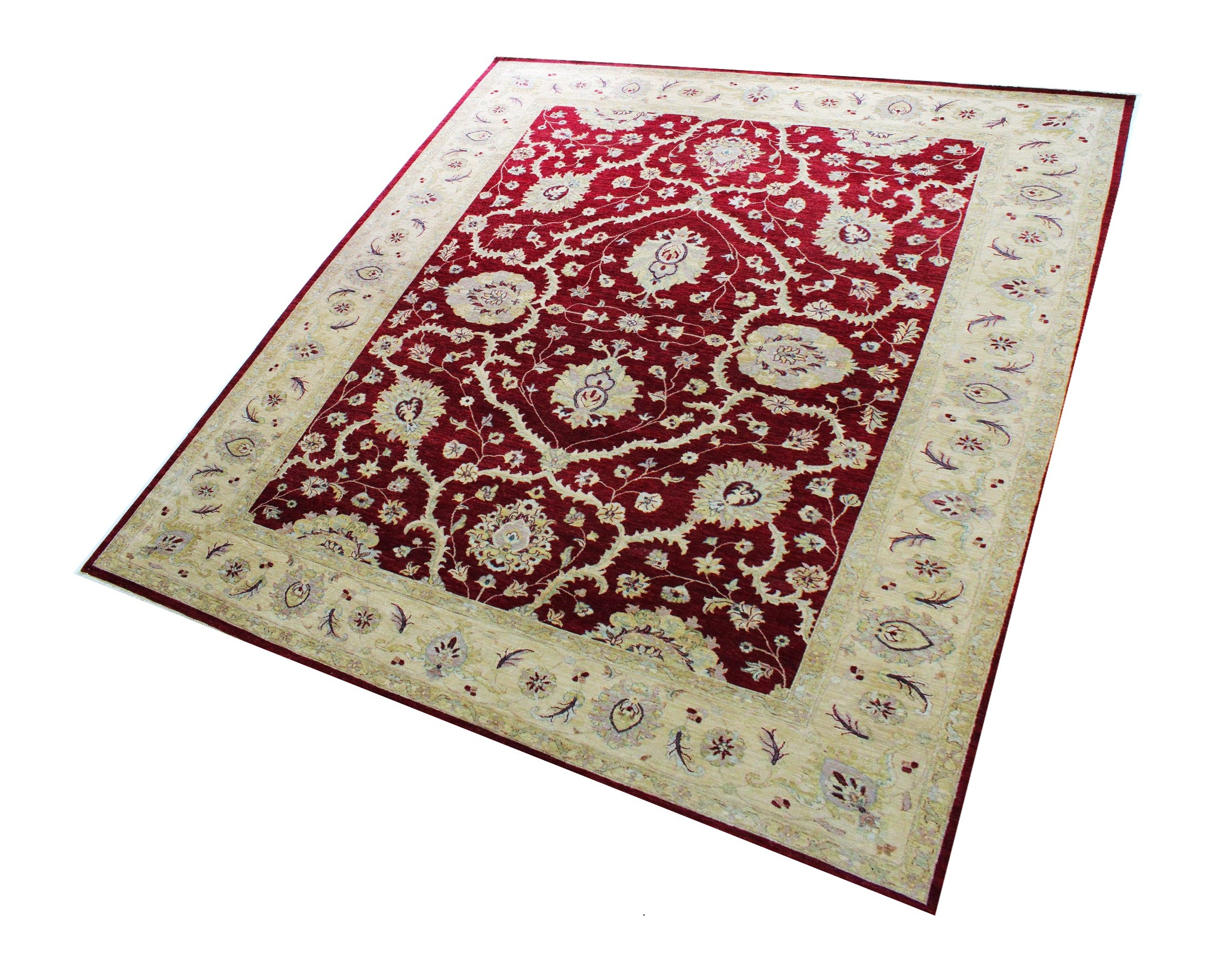 Chobi Wool Hand Knotted Indian Rug, featuring Red tones and Floral design, ideal area rug for any room in your home.