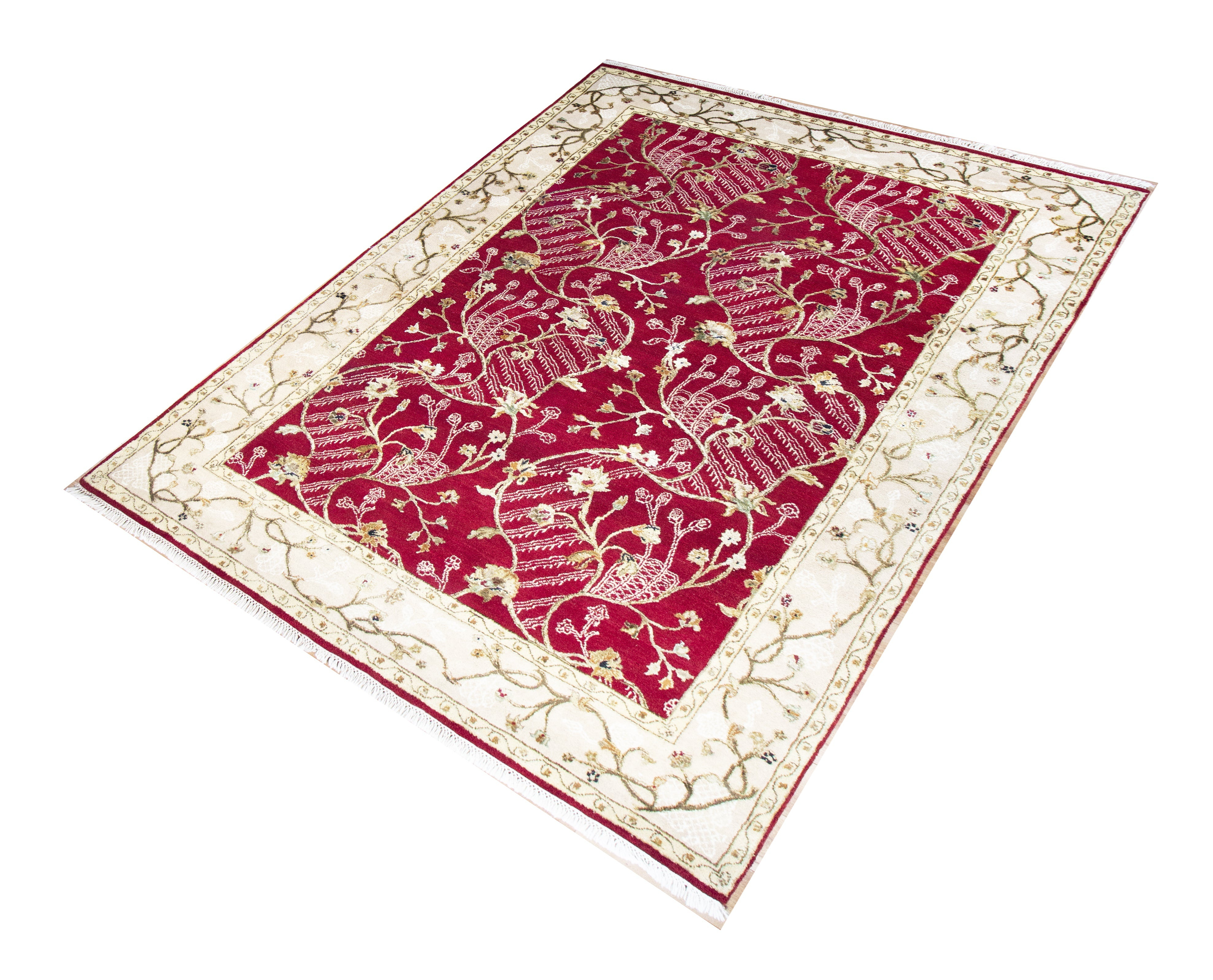 Gupta Red/Camel Wool & Silk Hand Knotted Indian Rug, featuring Red tones and Floral design, ideal area rug for any room in your home.