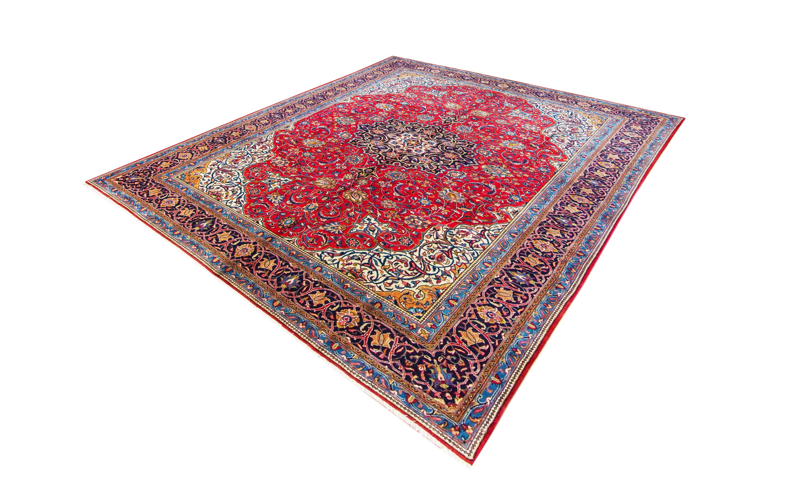 Sarough Vintage Wool Hand Knotted Persian Rug, featuring Red tones and Floral design, ideal area rug for any room in your home.