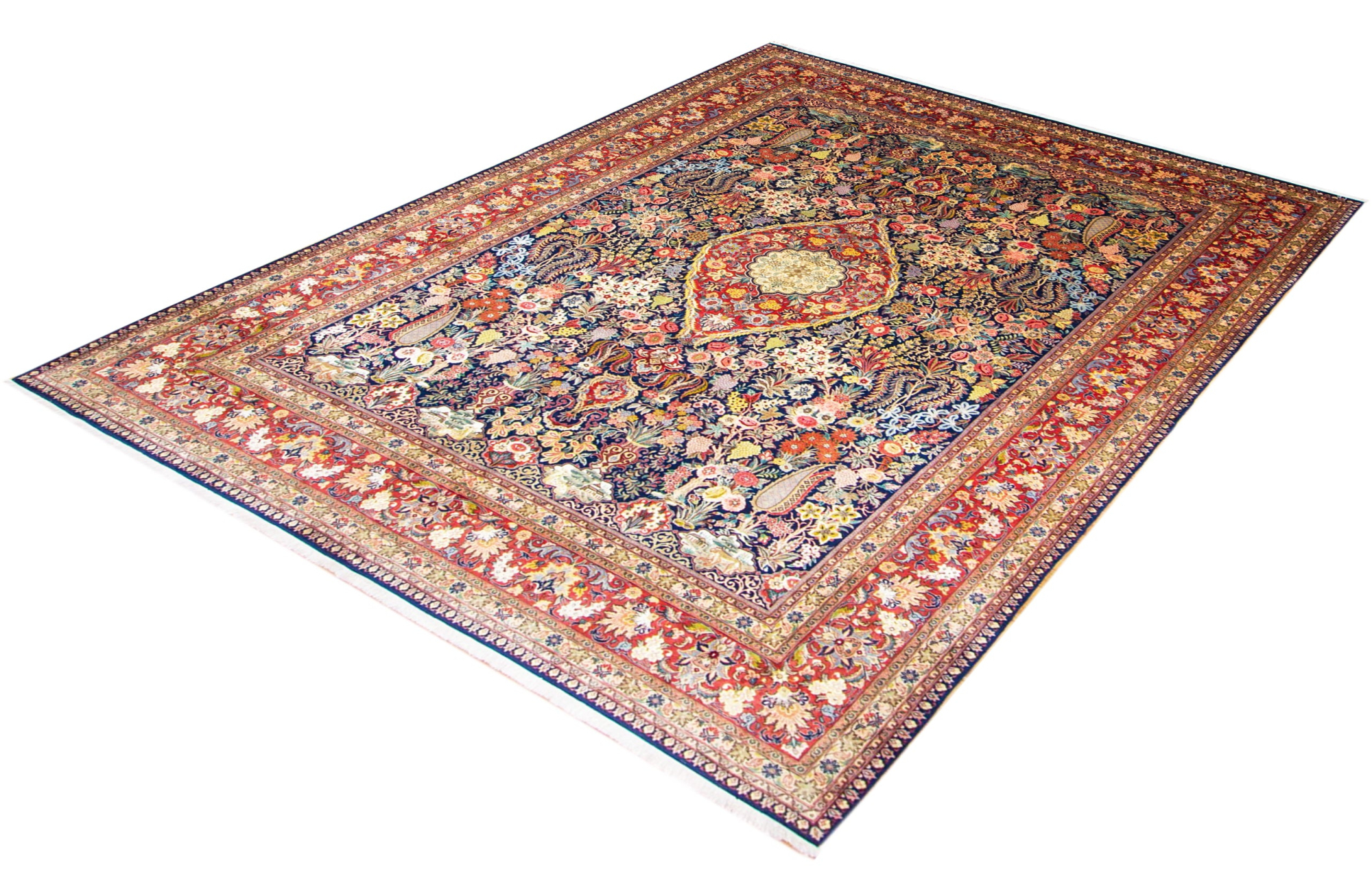 Tabriz Wool & Silk Hand Knotted Persian Rug, featuring Blue tones and Floral design, ideal area rug for any room in your home.