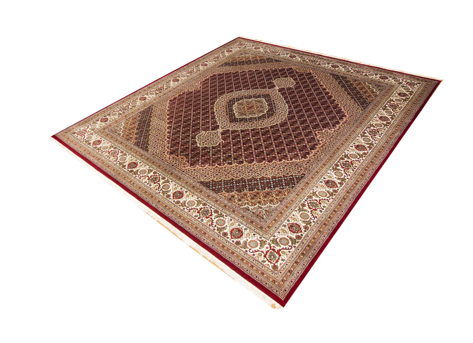 Mahi Red/Ivory Wool & Silk Hand Knotted Indian Rug, featuring Red tones and Floral design, ideal area rug for any room in your home.