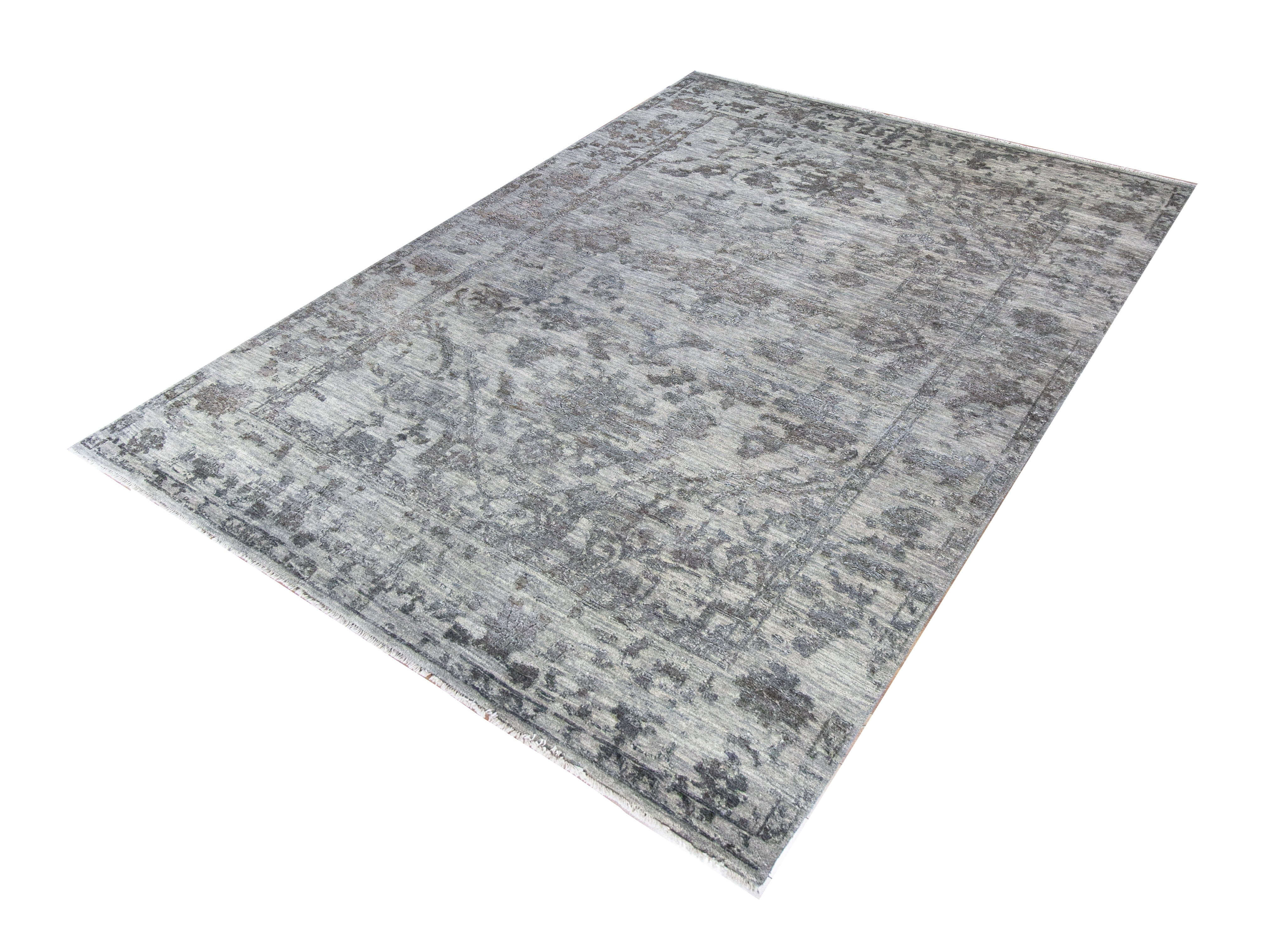 Erased Wool Hand Knotted Indian Rug, featuring Green tones and Minimal design, ideal area rug for any room in your home.