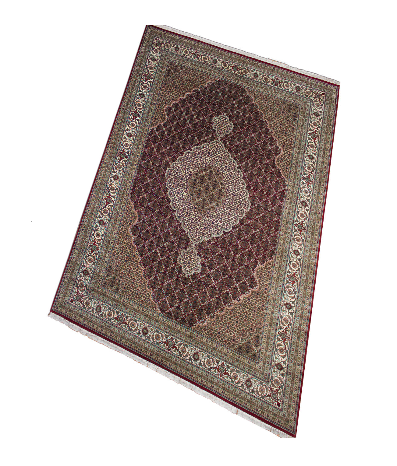 Mahi Wine Wool & Silk Hand Knotted Indian Rug, featuring Red tones and Floral design, ideal area rug for any room in your home.