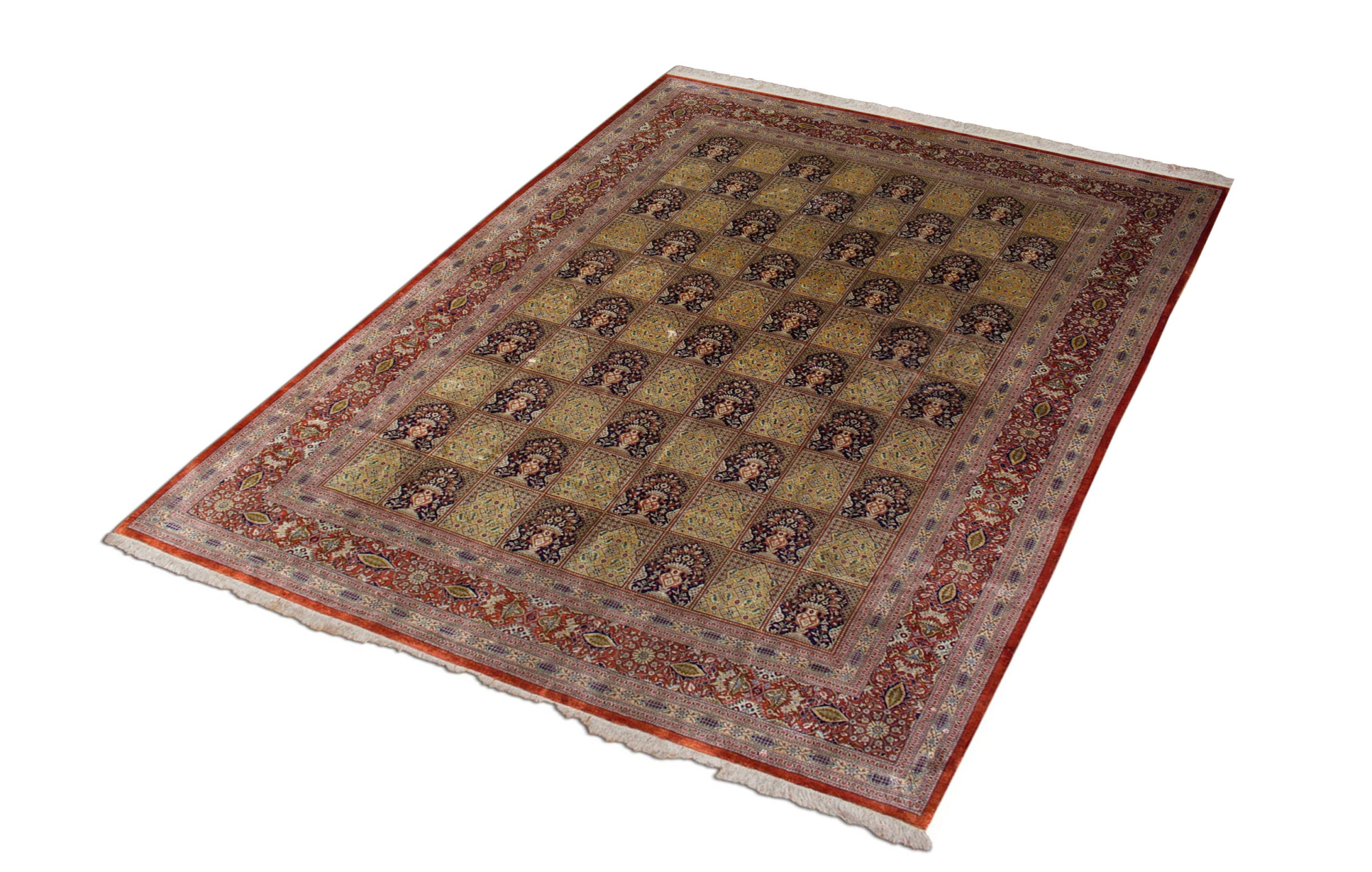 Qum Kheshti Wool & Silk Hand Knotted Persian Rug, featuring Multi tones and Floral design, ideal area rug for any room in your home.