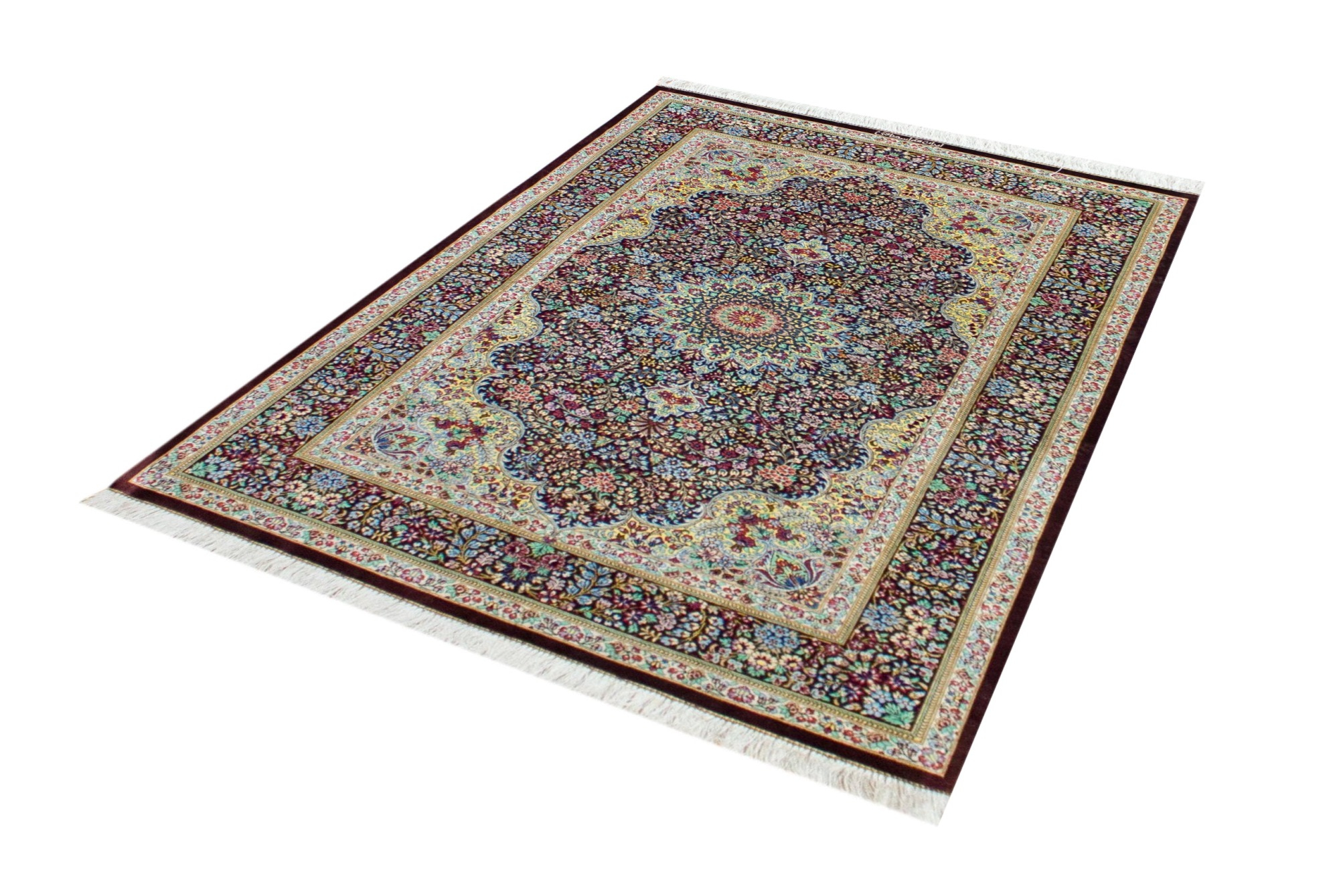 Qum Eshagi Brown Wool & Silk Hand Knotted Persian Rug, featuring Multi tones and Floral design, ideal area rug for any room in your home.