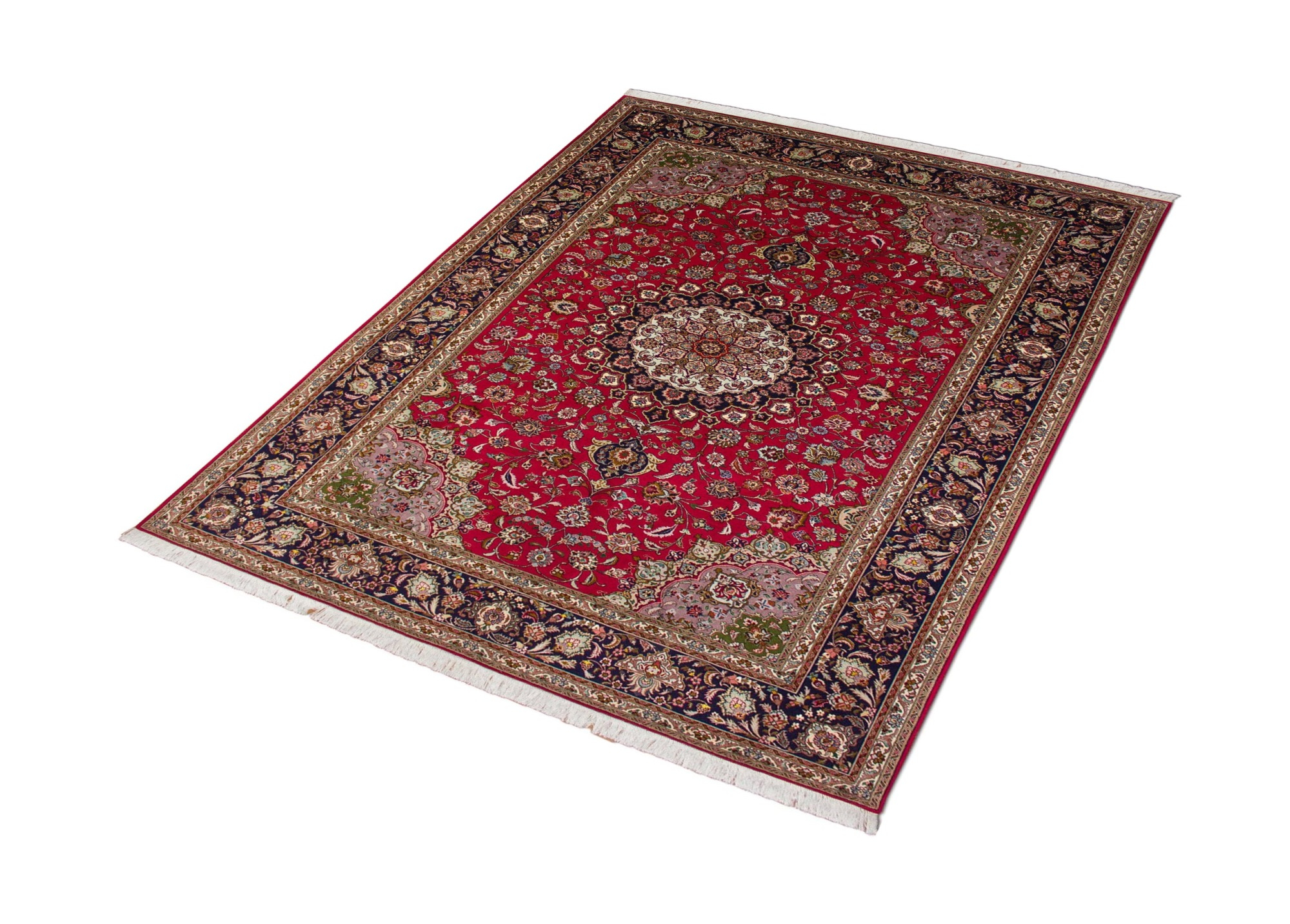 Tabriz Burgundy Wool & Silk Hand Knotted Persian Rug, featuring Red tones and Floral design, ideal area rug for any room in your home.