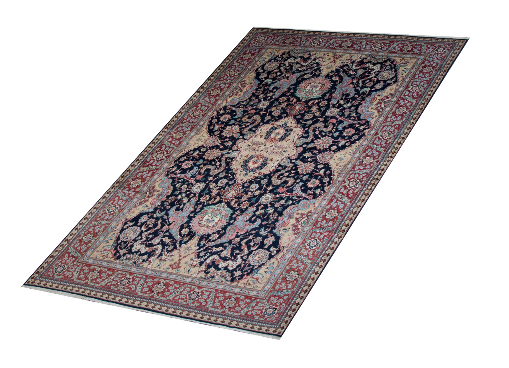 Tabriz Emad Blue Wool Hand Knotted Persian Rug, featuring Blue tones and Floral design, ideal area rug for any room in your home.