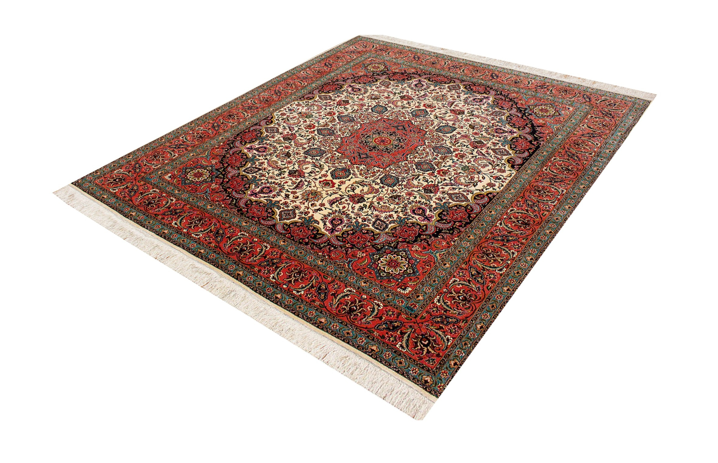 Tabriz Javad Ivory/Rose Wool & Silk Hand Knotted Persian Rug, featuring Ivory tones and Floral design, ideal area rug for any room in your home.