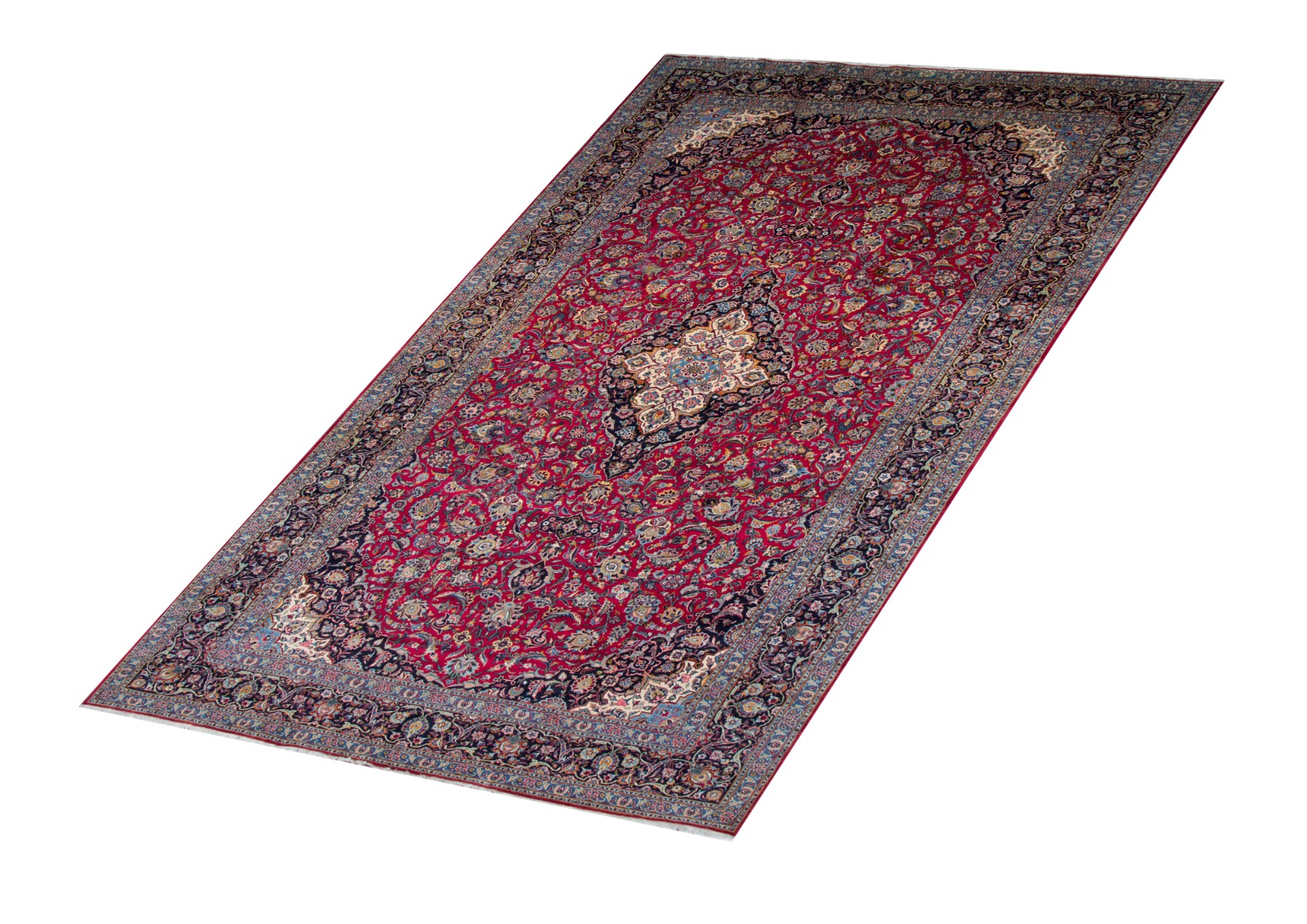 Kashan Wool & Silk Hand Knotted Persian Rug, featuring Red tones and Floral design, ideal area rug for any room in your home.