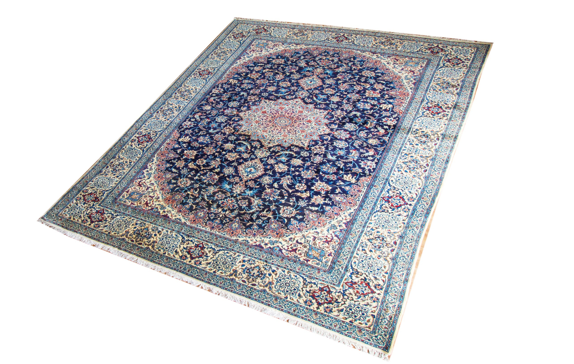 Naein Blue Wool Hand Knotted Persian Rug, featuring Blue tones and Floral design, ideal area rug for any room in your home.