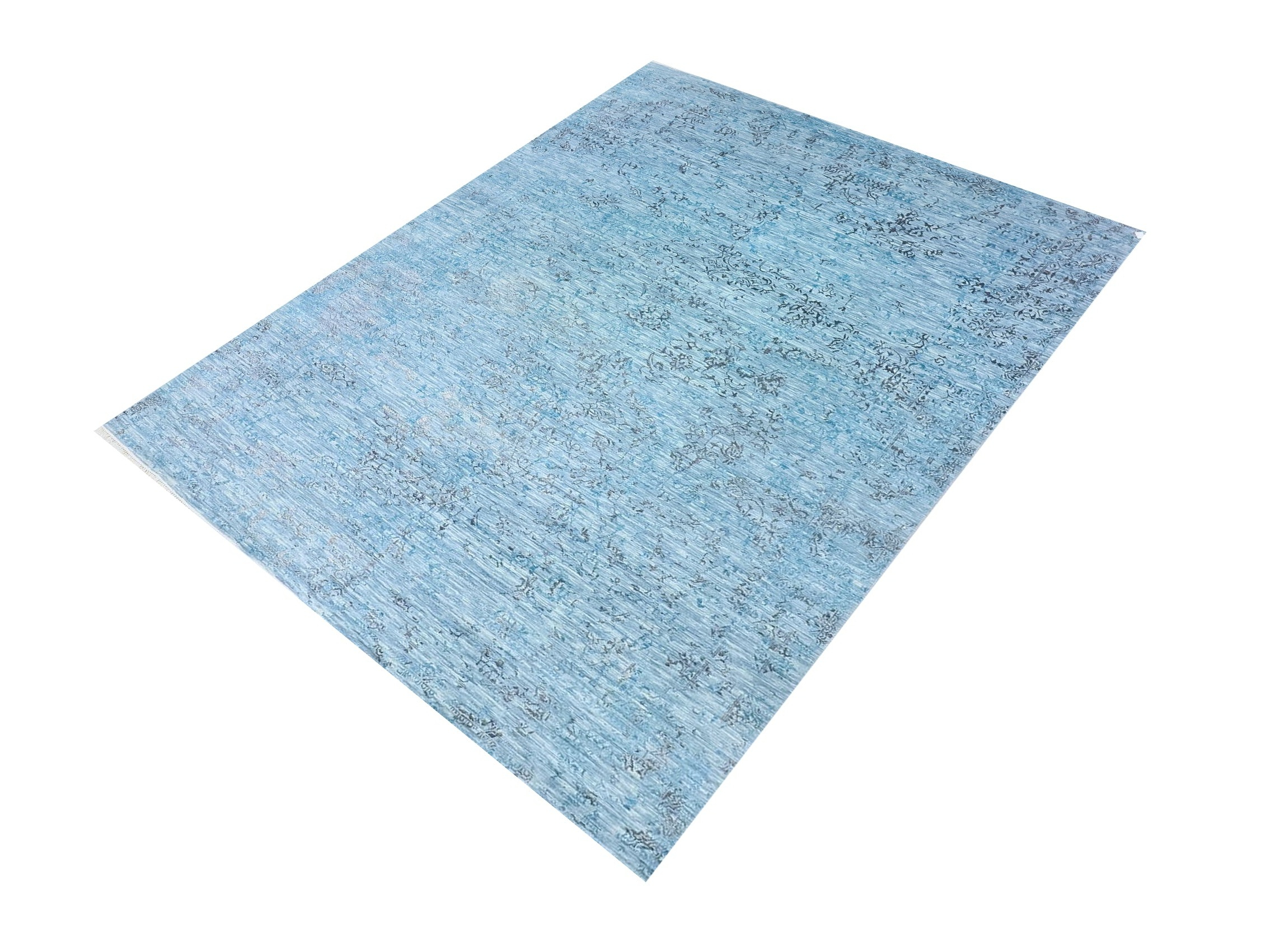 Vogue Dark Grey Wool & Art Silk Hand Knotted Indian Rug, featuring Blue tones and Floral design, ideal area rug for any room in your home.