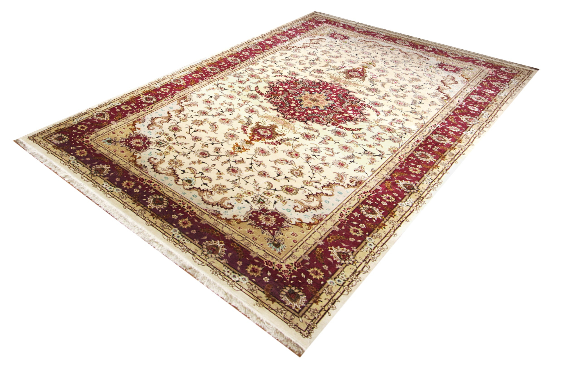 Tabriz Taghizadeh Wool & Silk Hand Knotted Persian Rug, featuring Ivory tones and Floral design, ideal area rug for any room in your home.