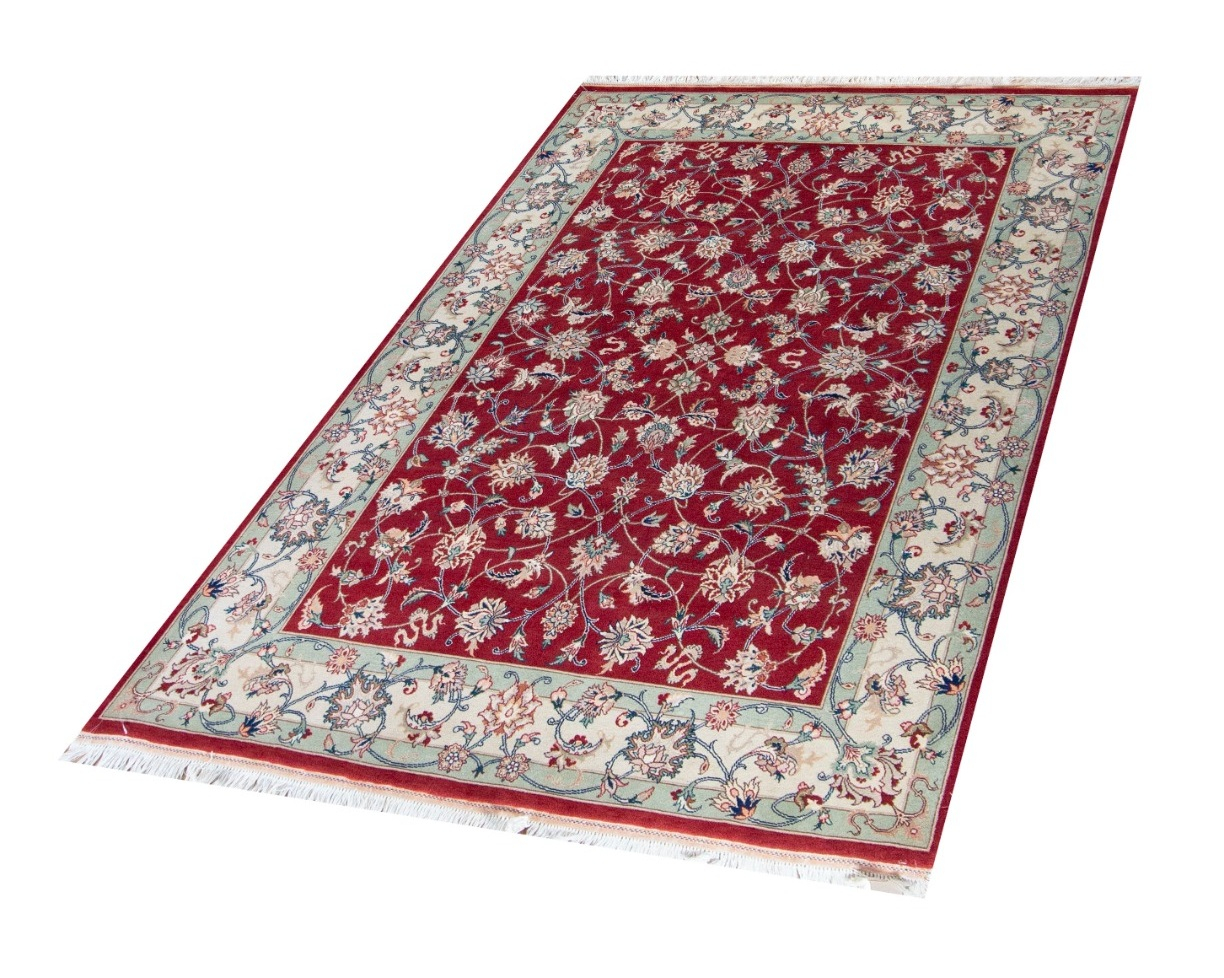 Tabriz 30 Red Wool Hand Knotted Persian Rug, featuring Red tones and Floral design, ideal area rug for any room in your home.