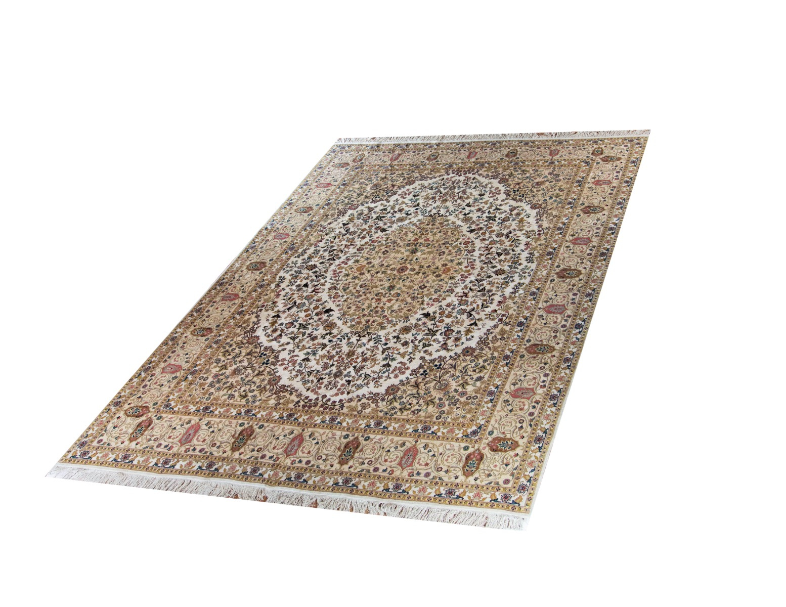 Tabriz Haj Jalili Beige/Multi Silk Hand Knotted Chinese Rug, featuring Ivory tones and Floral design, ideal area rug for any room in your home.