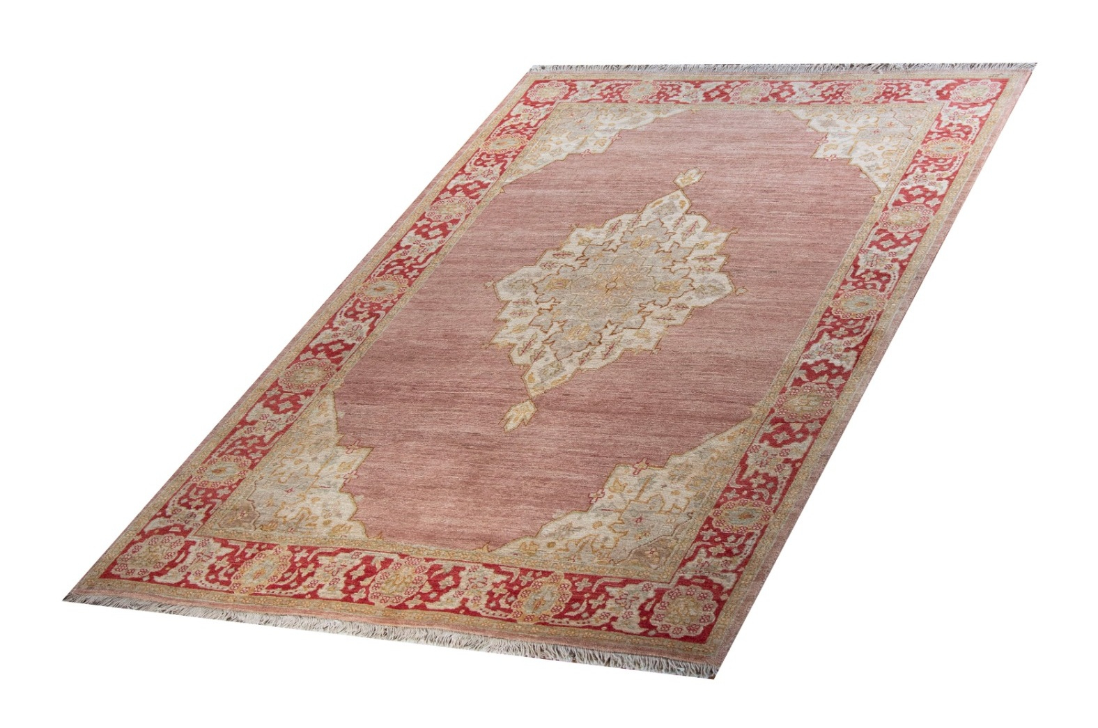 Tabriz Light Peach Wool Hand Knotted Persian Rug, featuring Ivory tones and Floral design, ideal area rug for any room in your home.