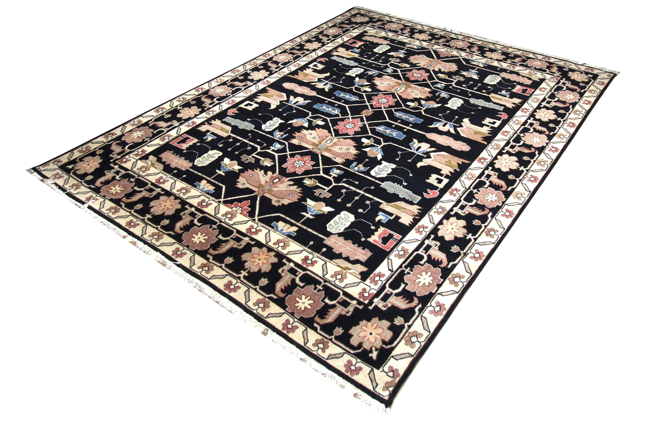 Tabriz Parvizian Black Wool Hand Knotted Persian Rug, featuring Black tones and Floral design, ideal area rug for any room in your home.