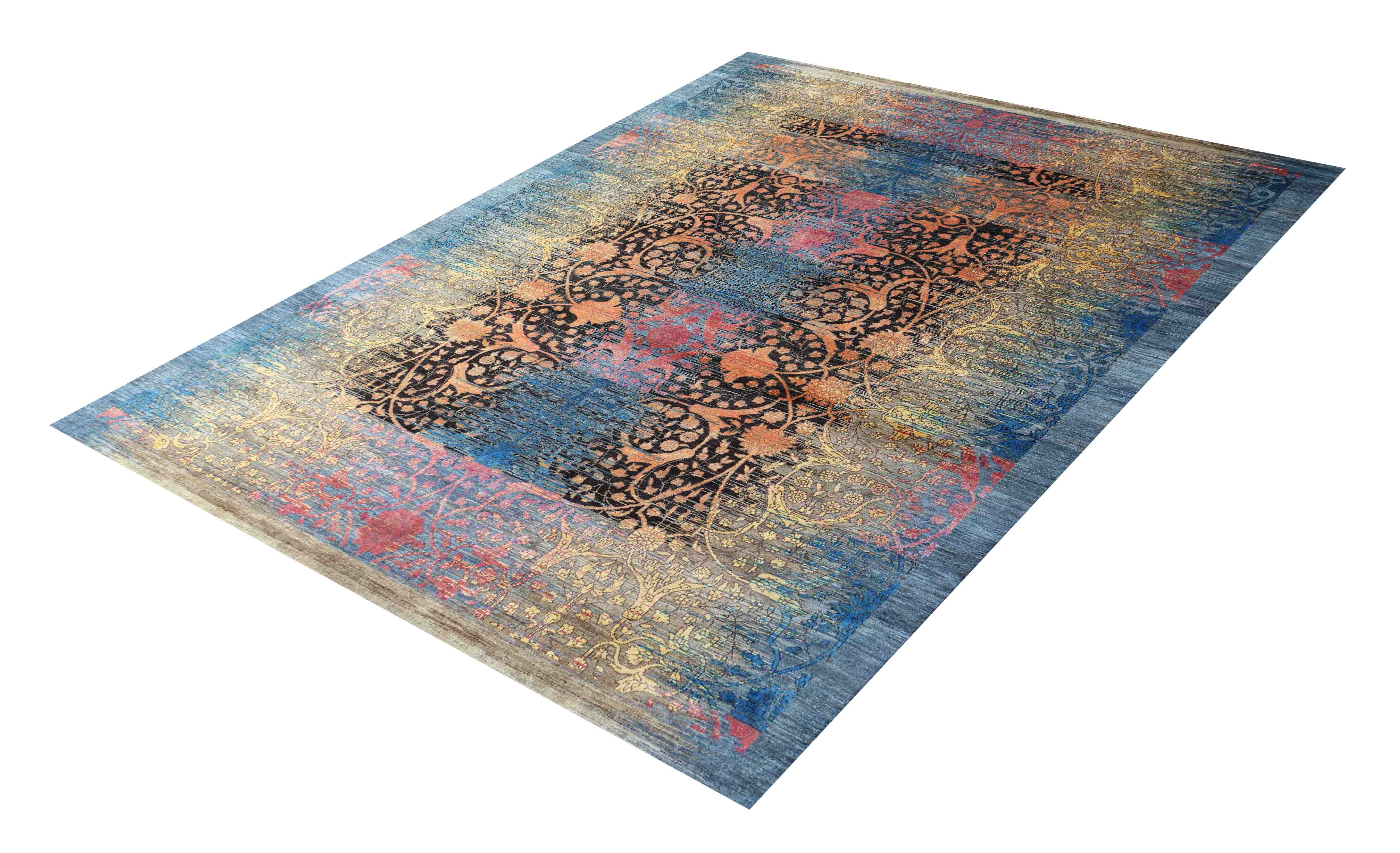 Oxidized Multi Wool & Silk Hand Knotted Indian Rug, featuring Multi tones and Floral design, ideal area rug for any room in your home.