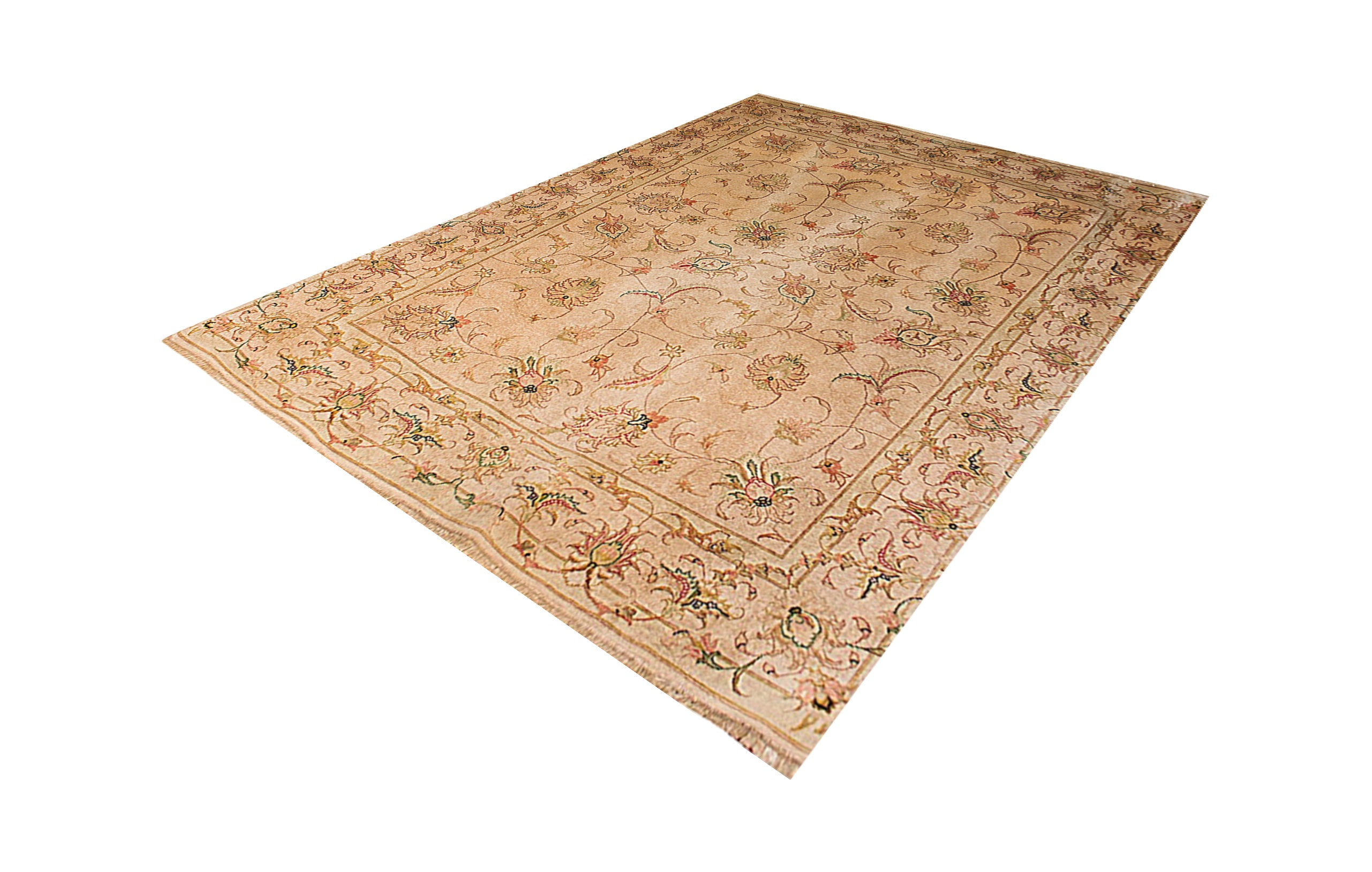 Tabriz Silk Beige Hand Knotted Persian Rug, featuring Ivory tones and Floral design, ideal area rug for any room in your home.