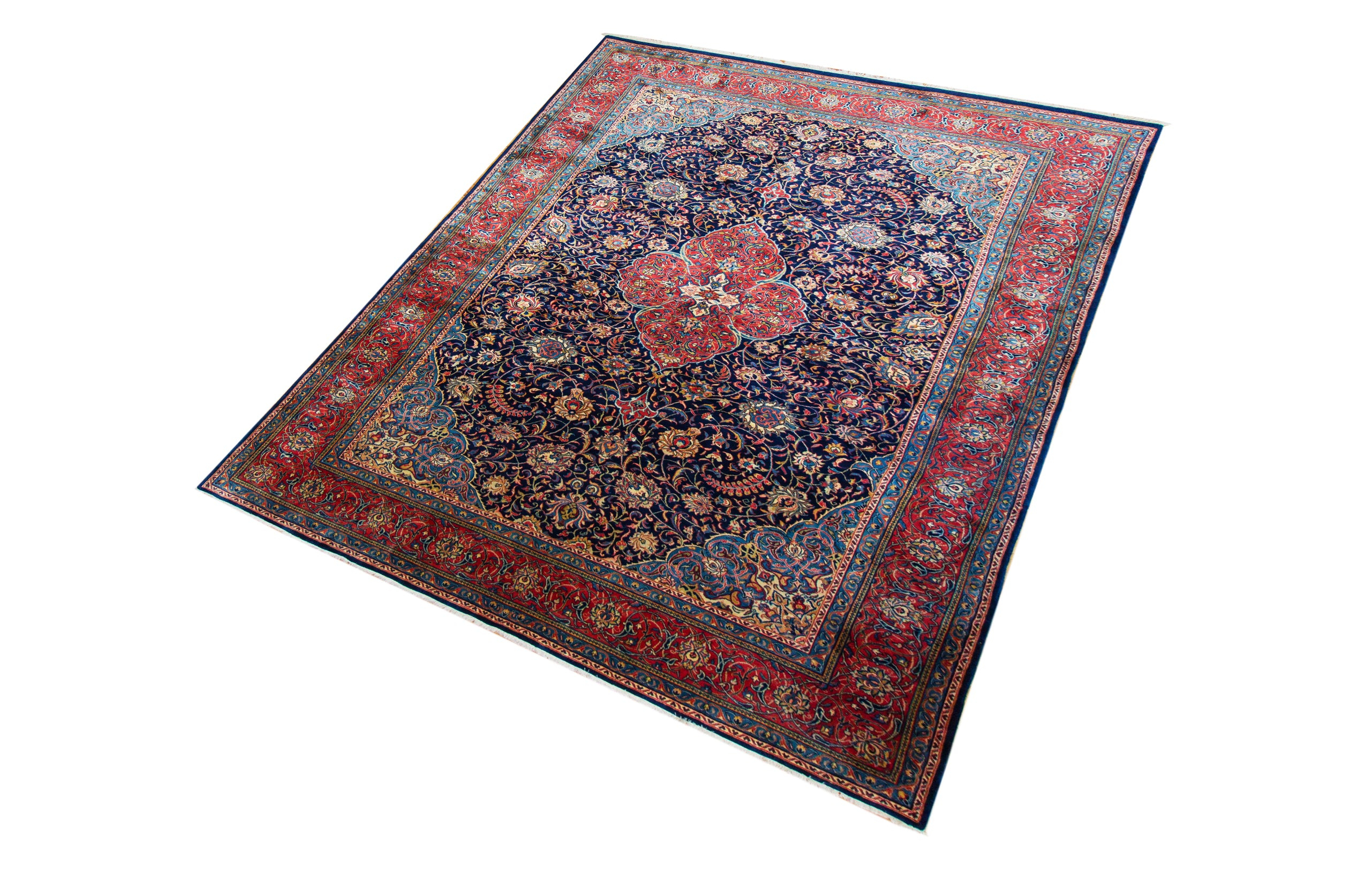 Sarough/Mahal Vintage Fine Wool Hand Knotted Persian Rug, featuring Blue tones and Floral design, ideal area rug for any room in your home.