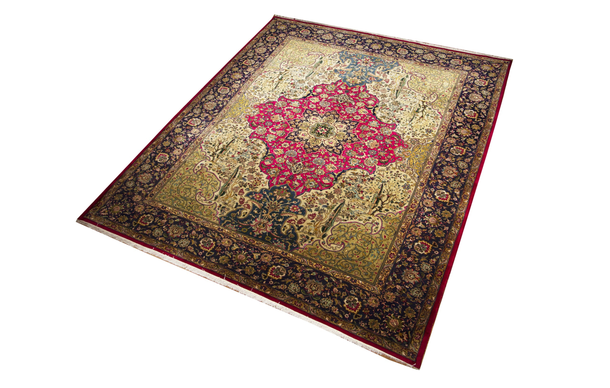 Tabriz Fine Red Wool Hand Knotted Persian Rug, featuring Red tones and Floral design, ideal area rug for any room in your home.