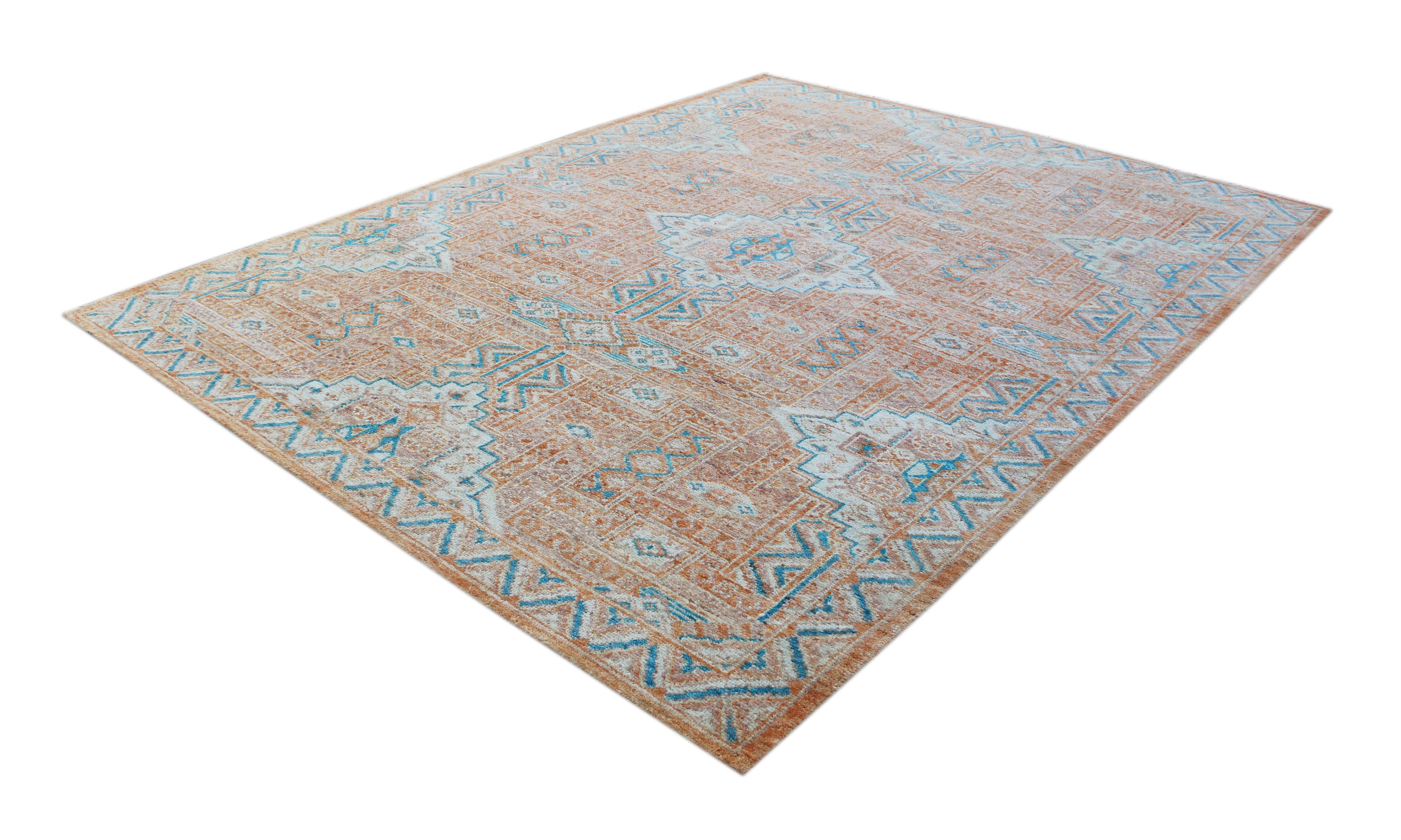 Ghazni Indian Orange/Rust Wool Hand Knotted Indian Rug, featuring Rust tones and Geometric design, ideal area rug for any room in your home.