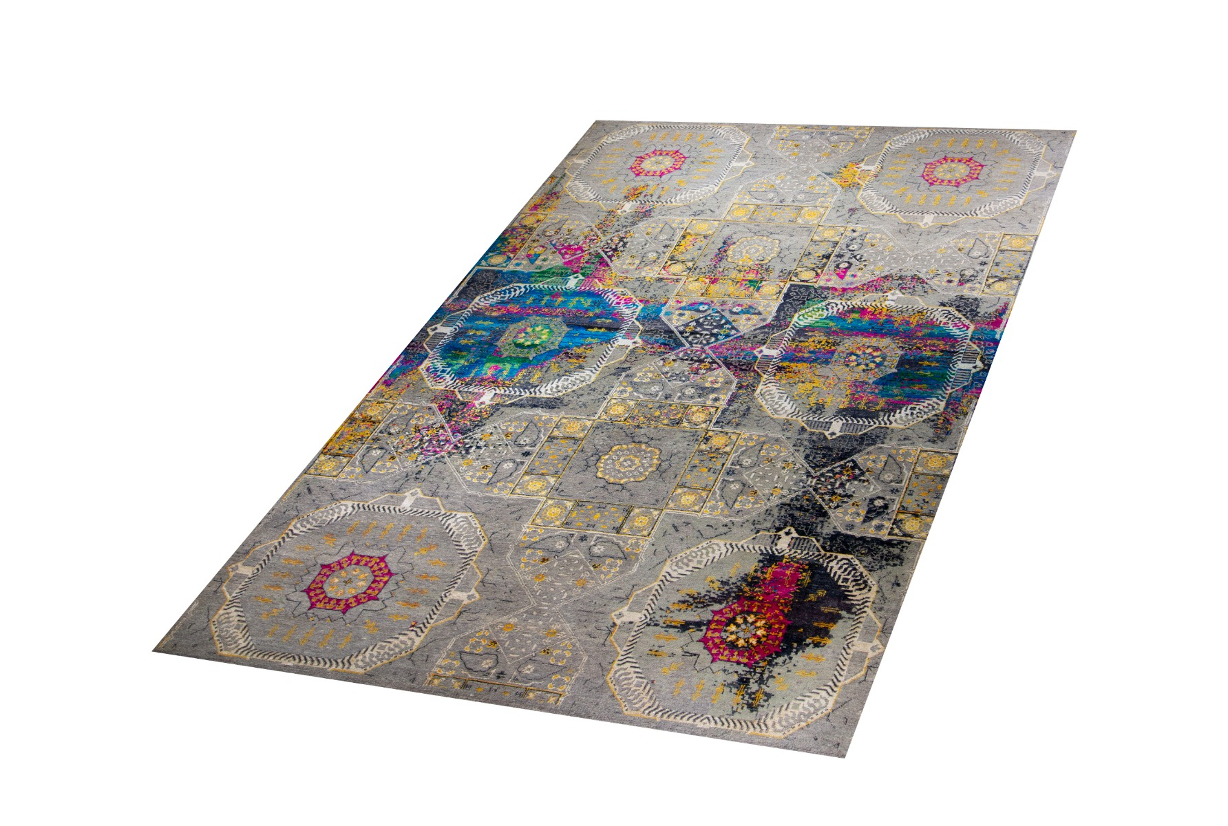 Oxidized 8/40 4690 Beige/Multi Wool & Silk Hand Knotted Indian Rug, featuring Multi tones and Floral, Geometric design, ideal area rug for any room in your home.