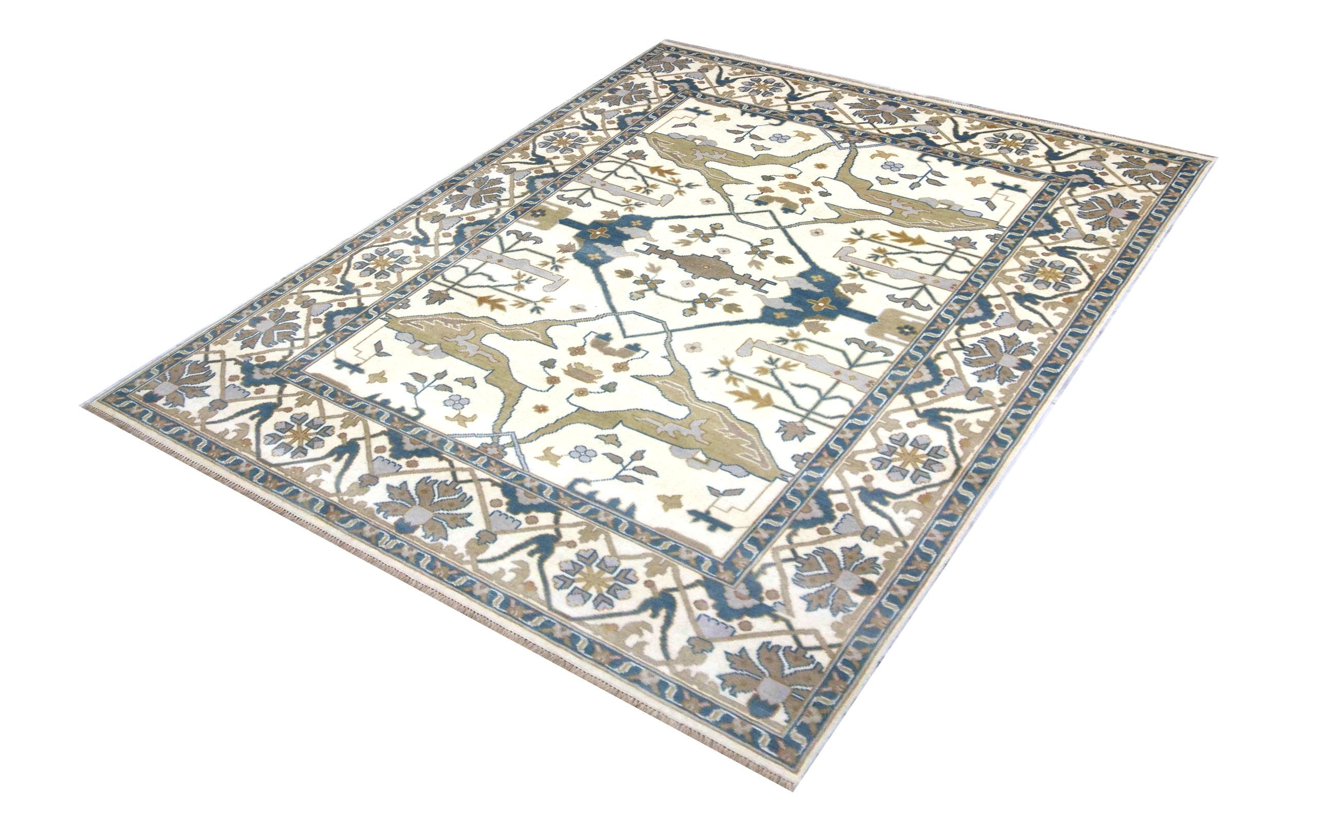 Oushak Ivory/Ivory Wool Hand Knotted Indian Rug, featuring Ivory tones and Floral design, ideal area rug for any room in your home.