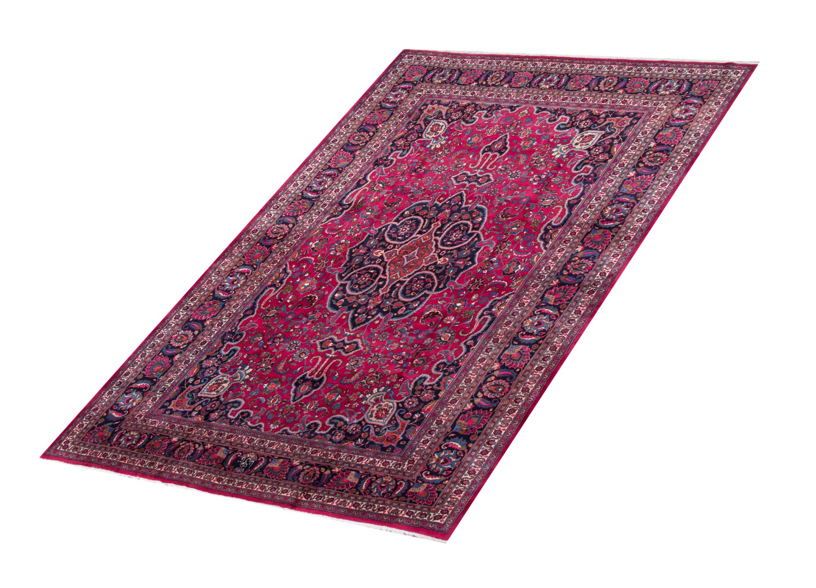 Mashad Vintage Red Wool Hand Knotted Persian Rug, featuring Red tones and Floral design, ideal area rug for any room in your home.