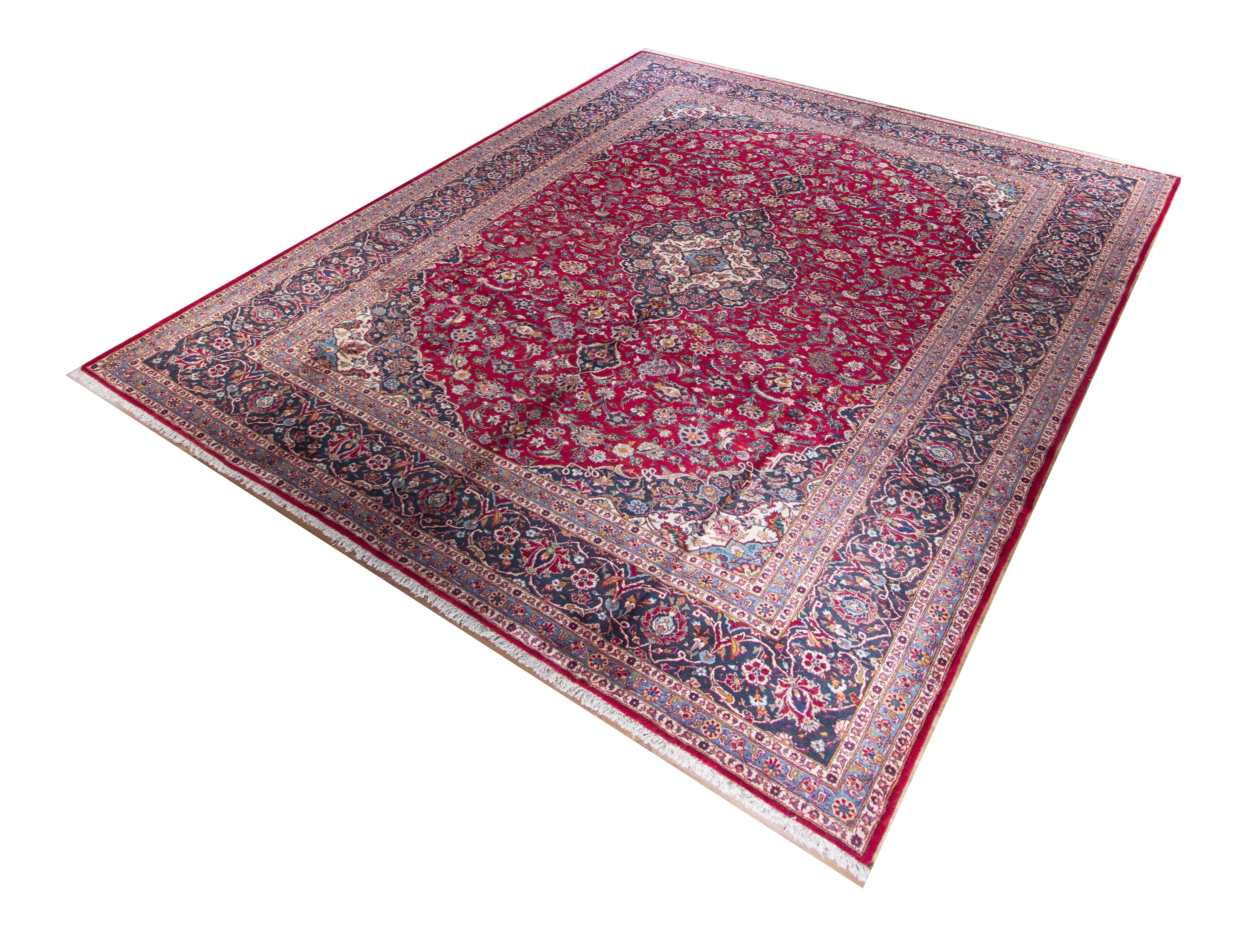 Kashan Vintage Red Wool Hand Knotted Persian Rug, featuring Red tones and Floral design, ideal area rug for any room in your home.