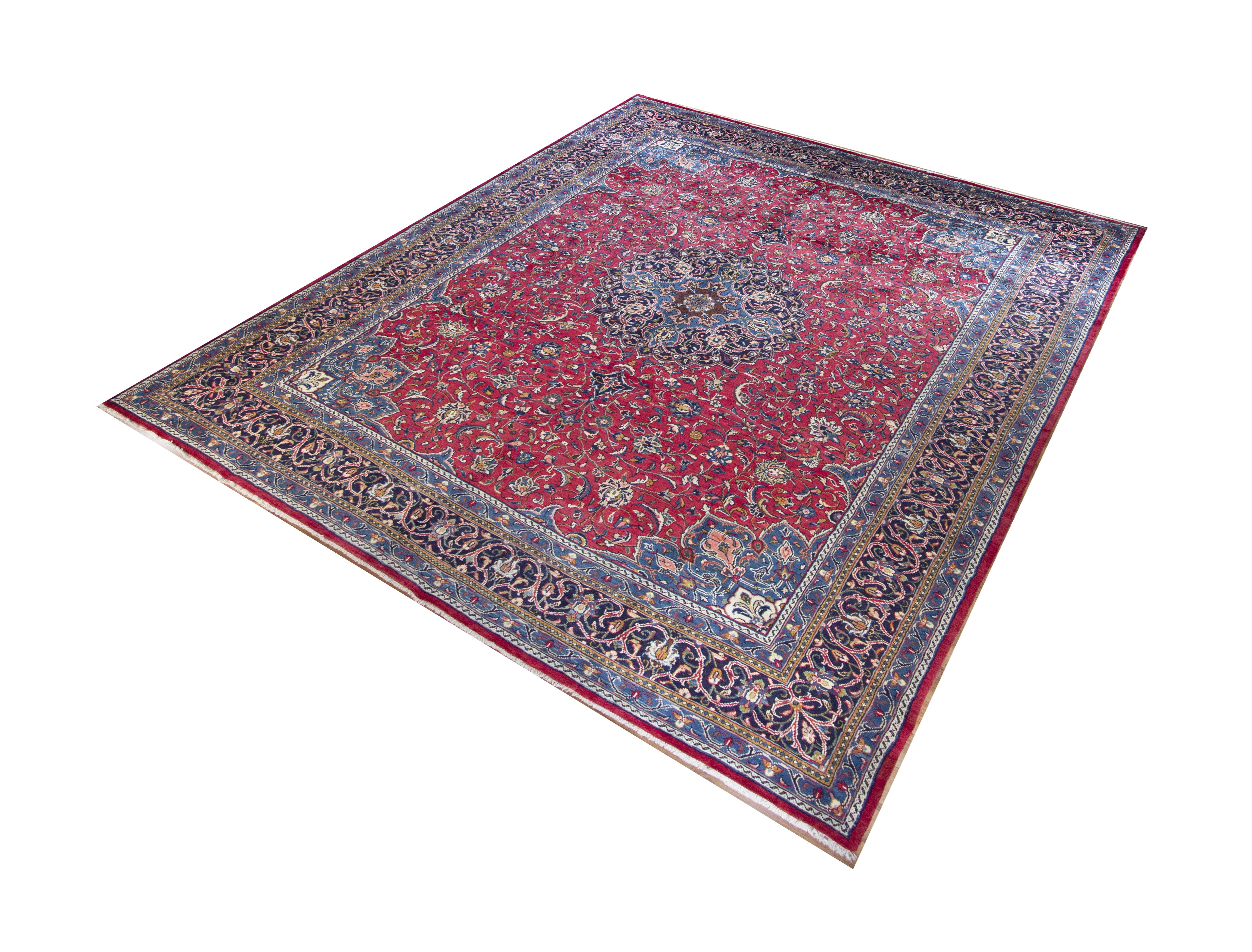 Mashad Vintage Red Wool Hand Knotted Persian Rug, featuring Red tones and Floral design, ideal area rug for any room in your home.