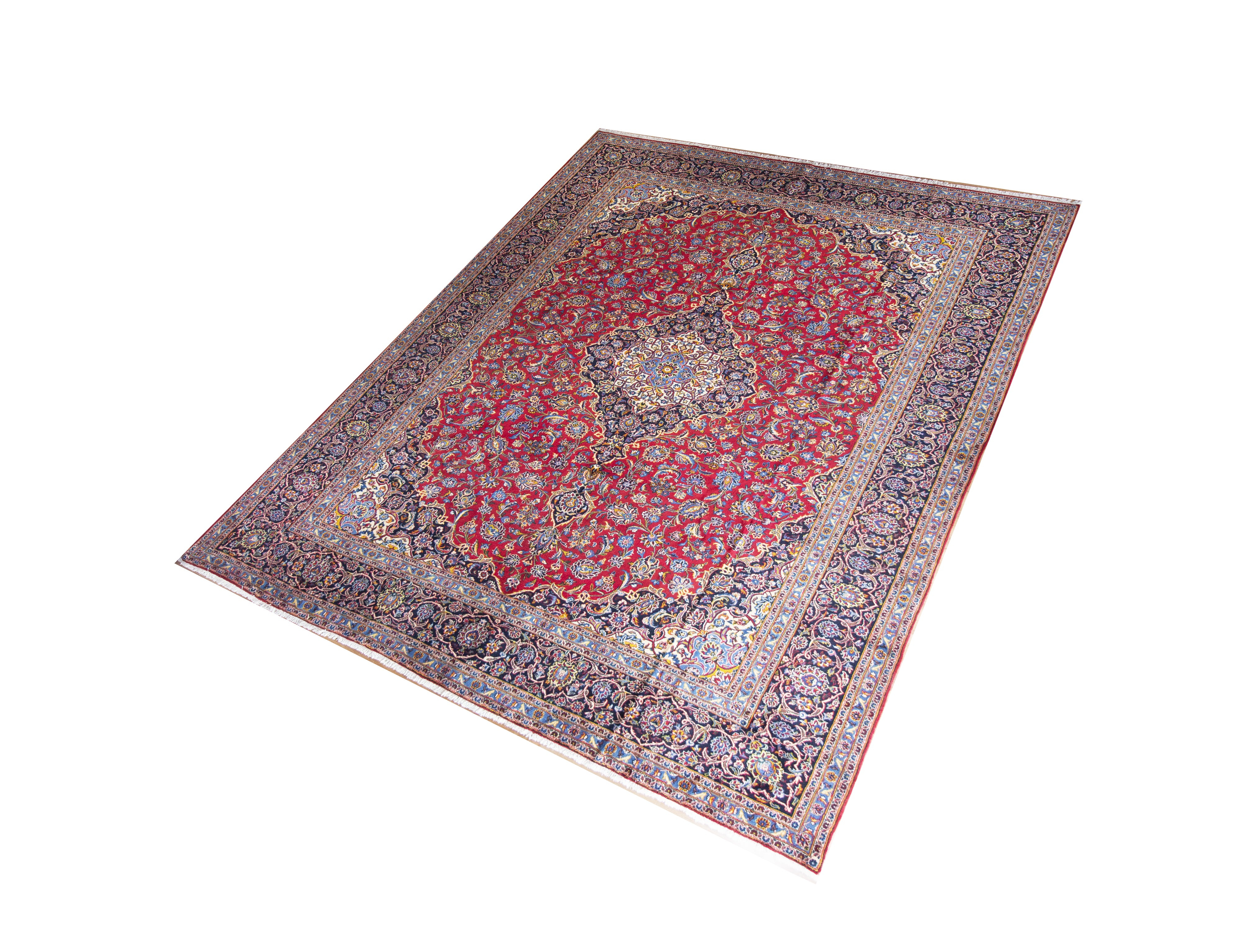 Kashan Vintage Super Fine Red Wool Hand Knotted Persian Rug, featuring Red tones and Floral design, ideal area rug for any room in your home.