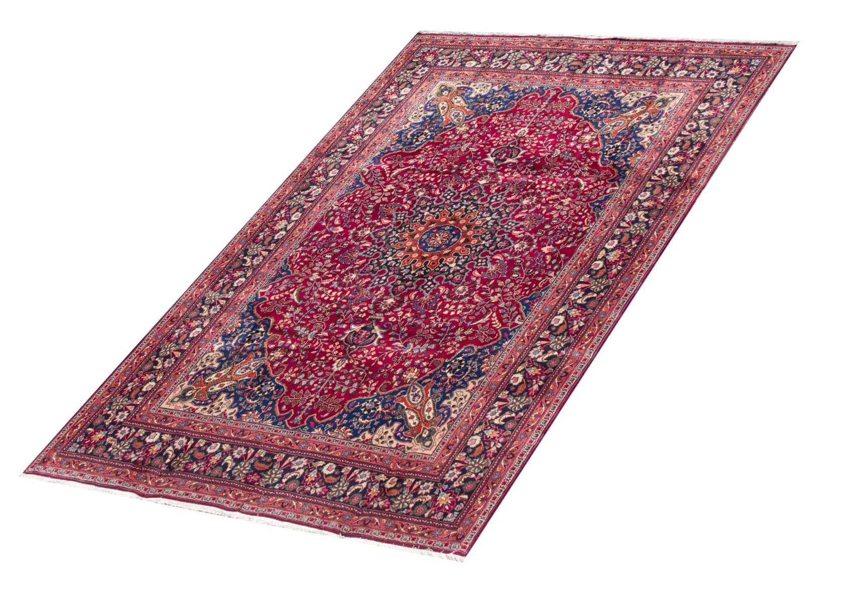 Kashan Vintage Red Wool Hand Knotted Persian Rug, featuring Red tones and Floral design, ideal area rug for any room in your home.