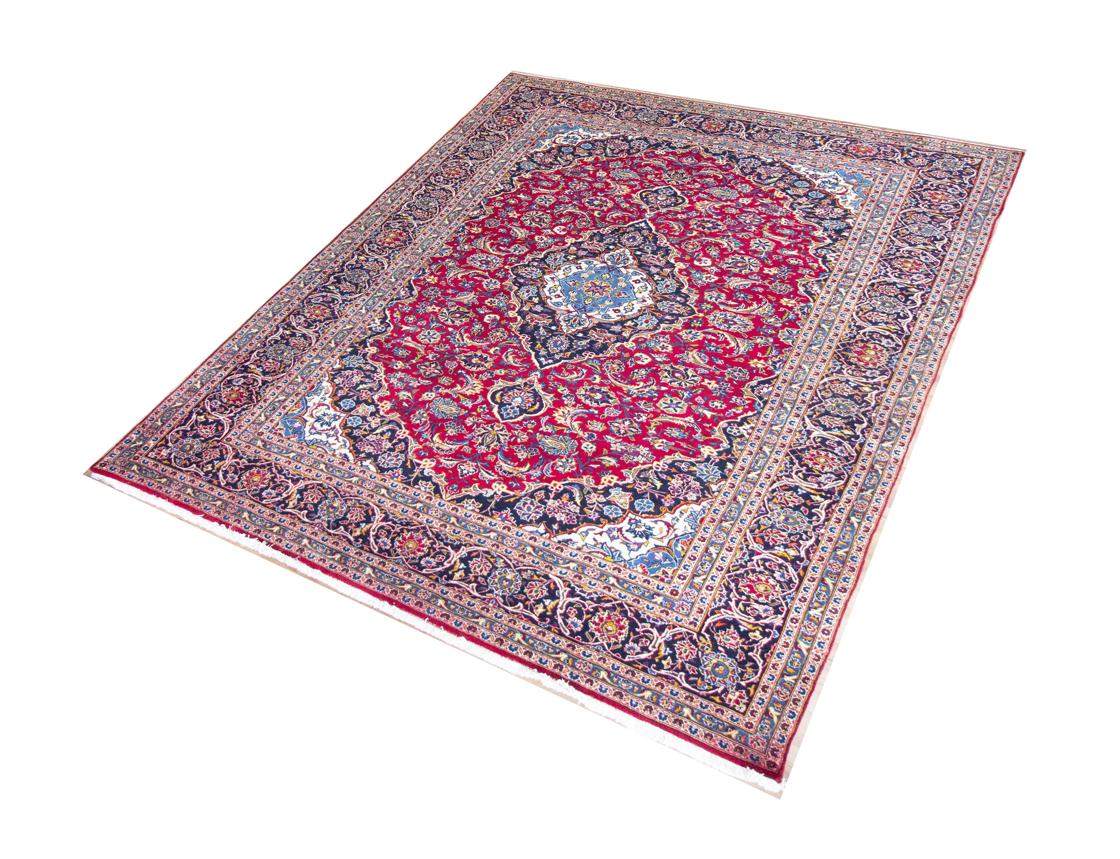 Kashan Vintage Super Wool Hand Knotted Persian Rug, featuring Red tones and Floral design, ideal area rug for any room in your home.