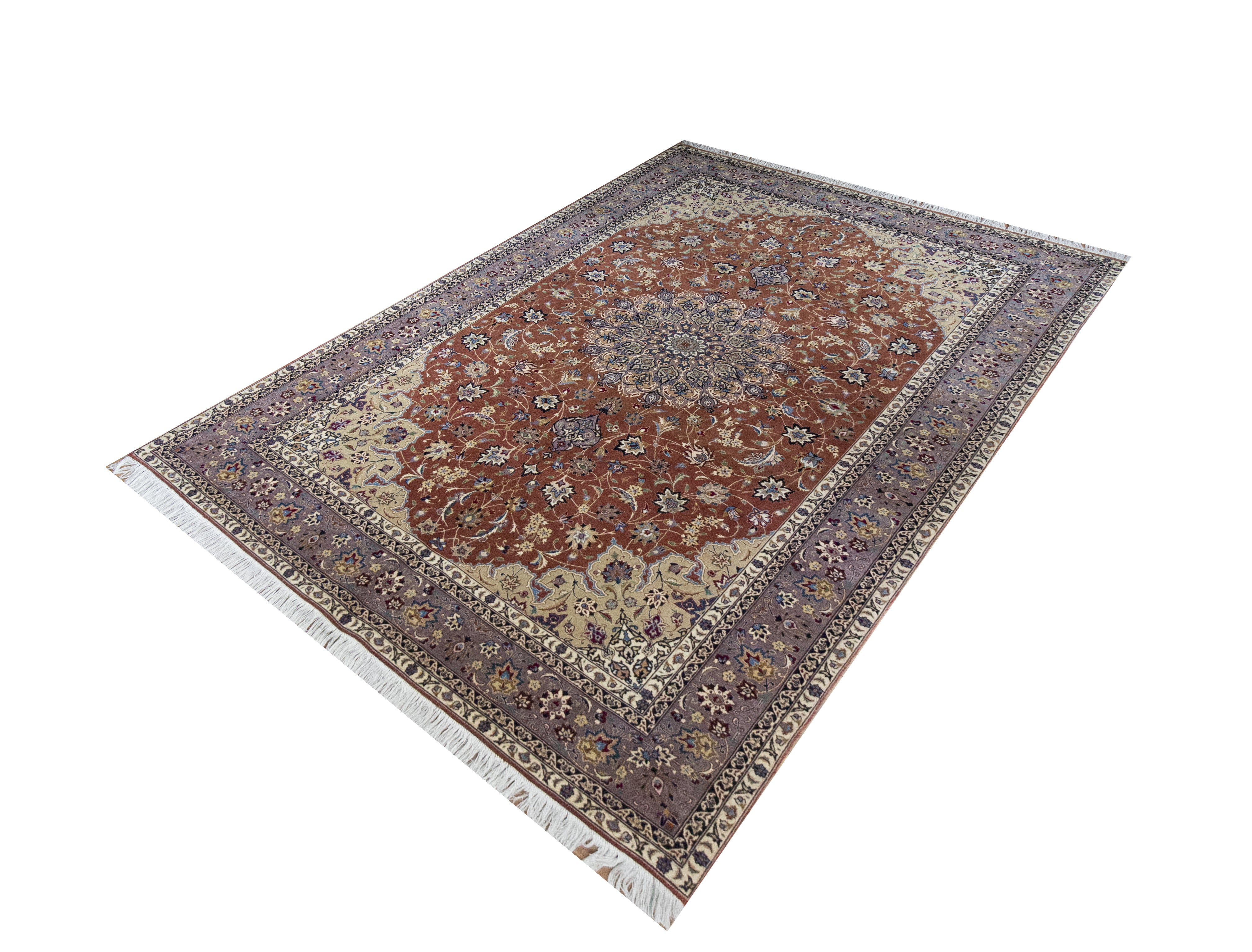 Tabriz Rust Wool & Silk Hand Knotted Persian Rug, featuring Rust tones and Floral design, ideal area rug for any room in your home.