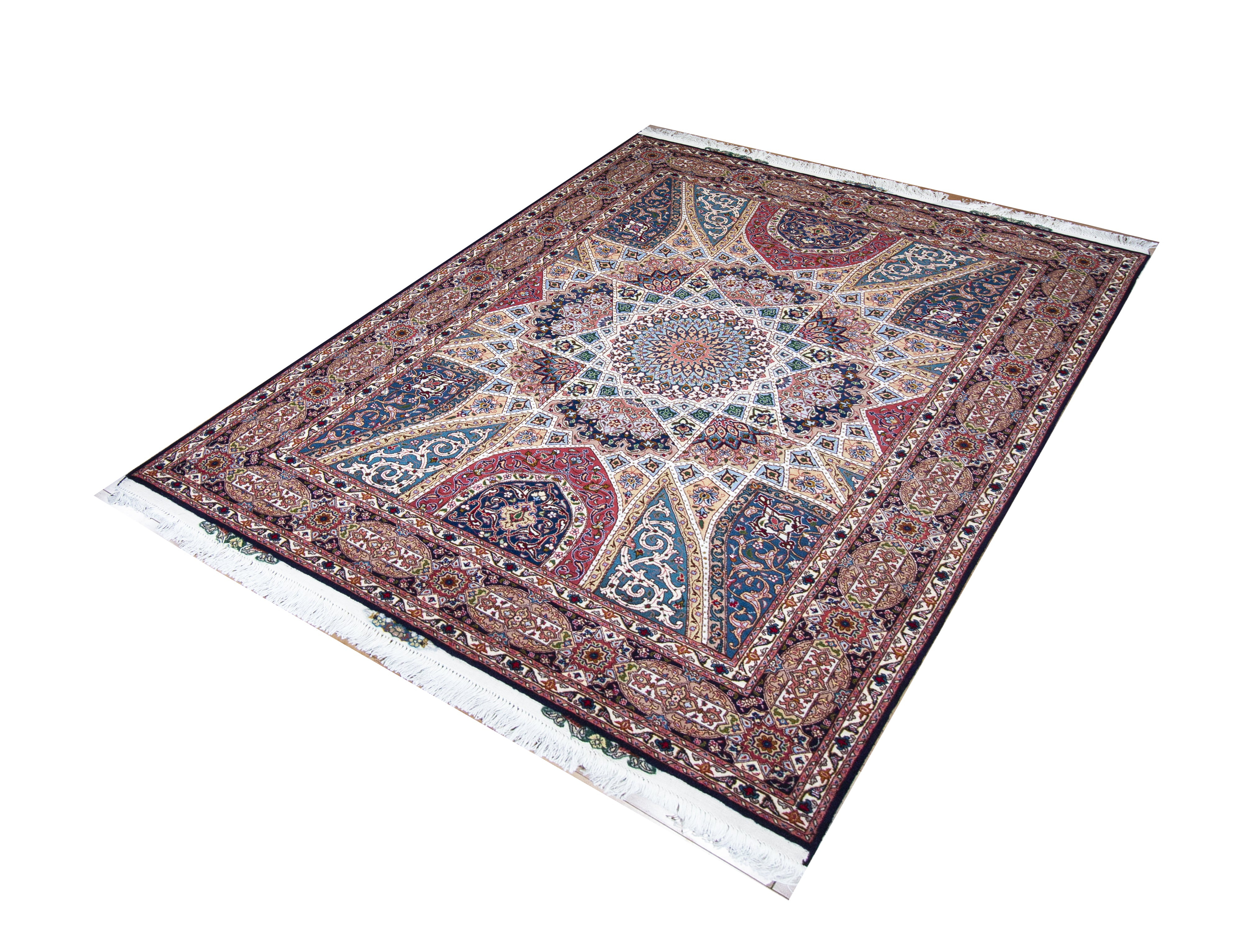 Gonbad Tabriz Multi Wool & Silk Hand Knotted Persian Rug, featuring Multi tones and Floral, Geometric design, ideal area rug for any room in your home.