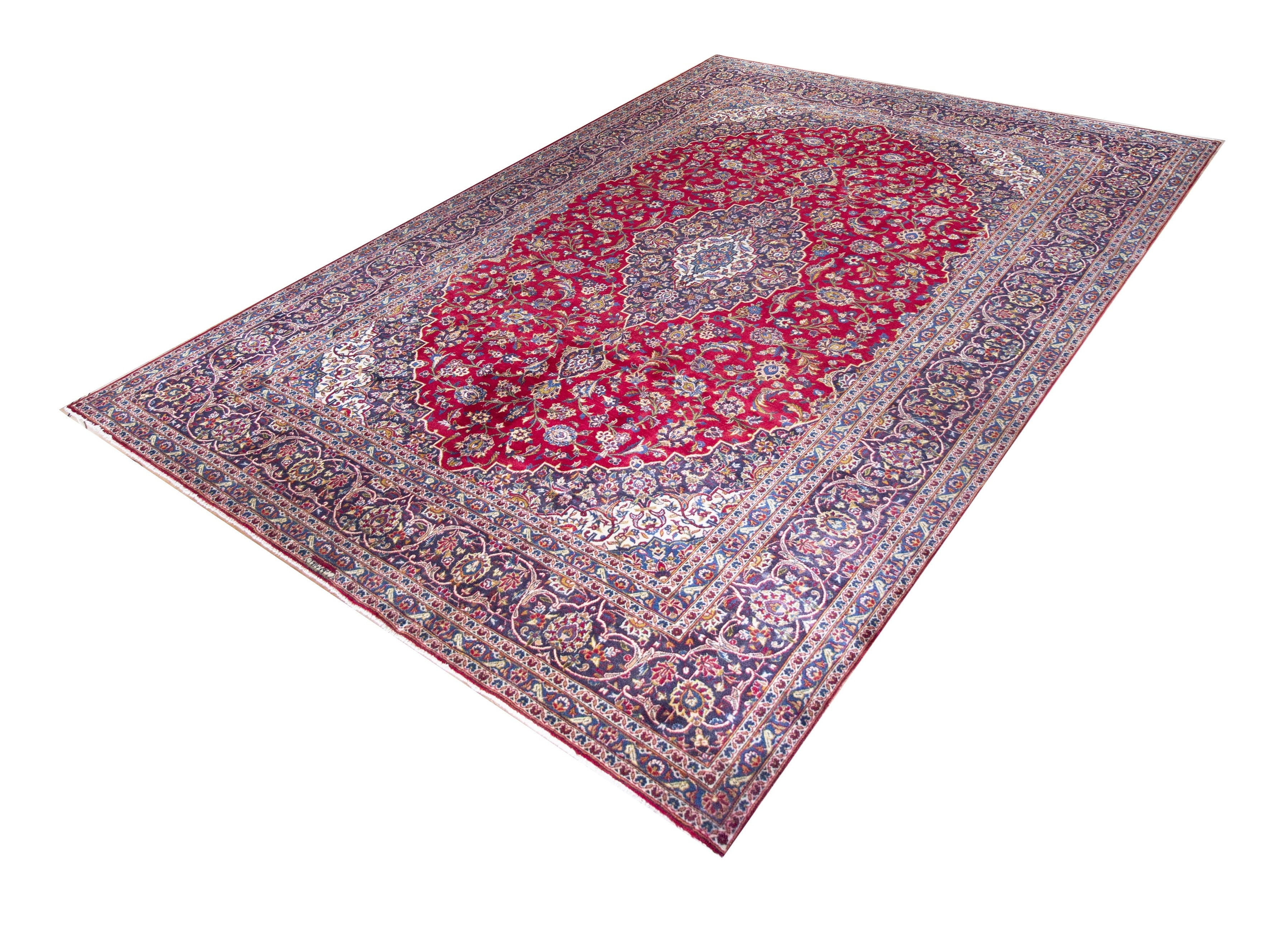 Kashan Medallion Red Wool Hand Knotted Persian Rug, featuring Red tones and Floral design, ideal area rug for any room in your home.