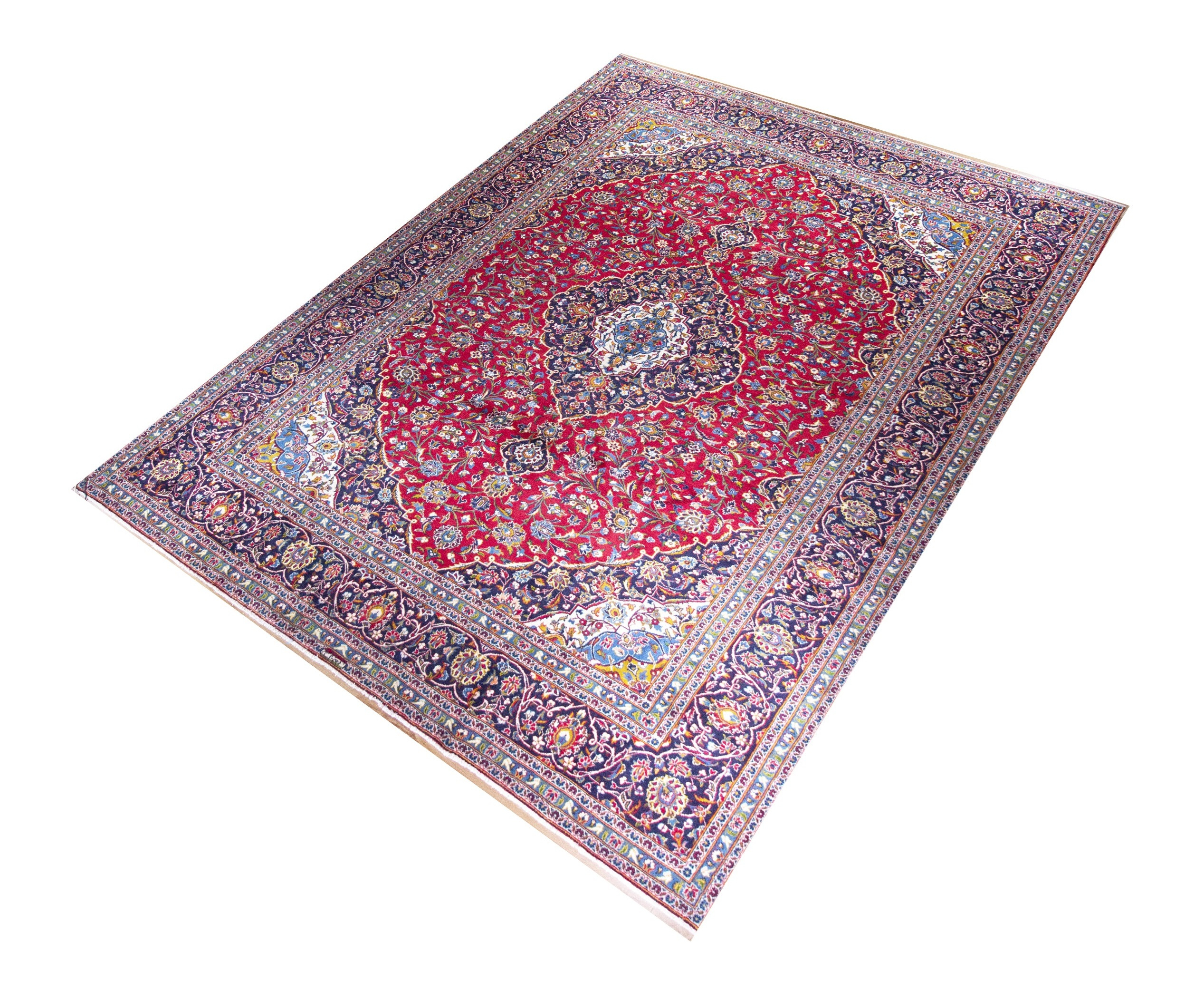 Kashan Medallion Fine Red Wool Hand Knotted Persian Rug, featuring Red tones and Floral design, ideal area rug for any room in your home.