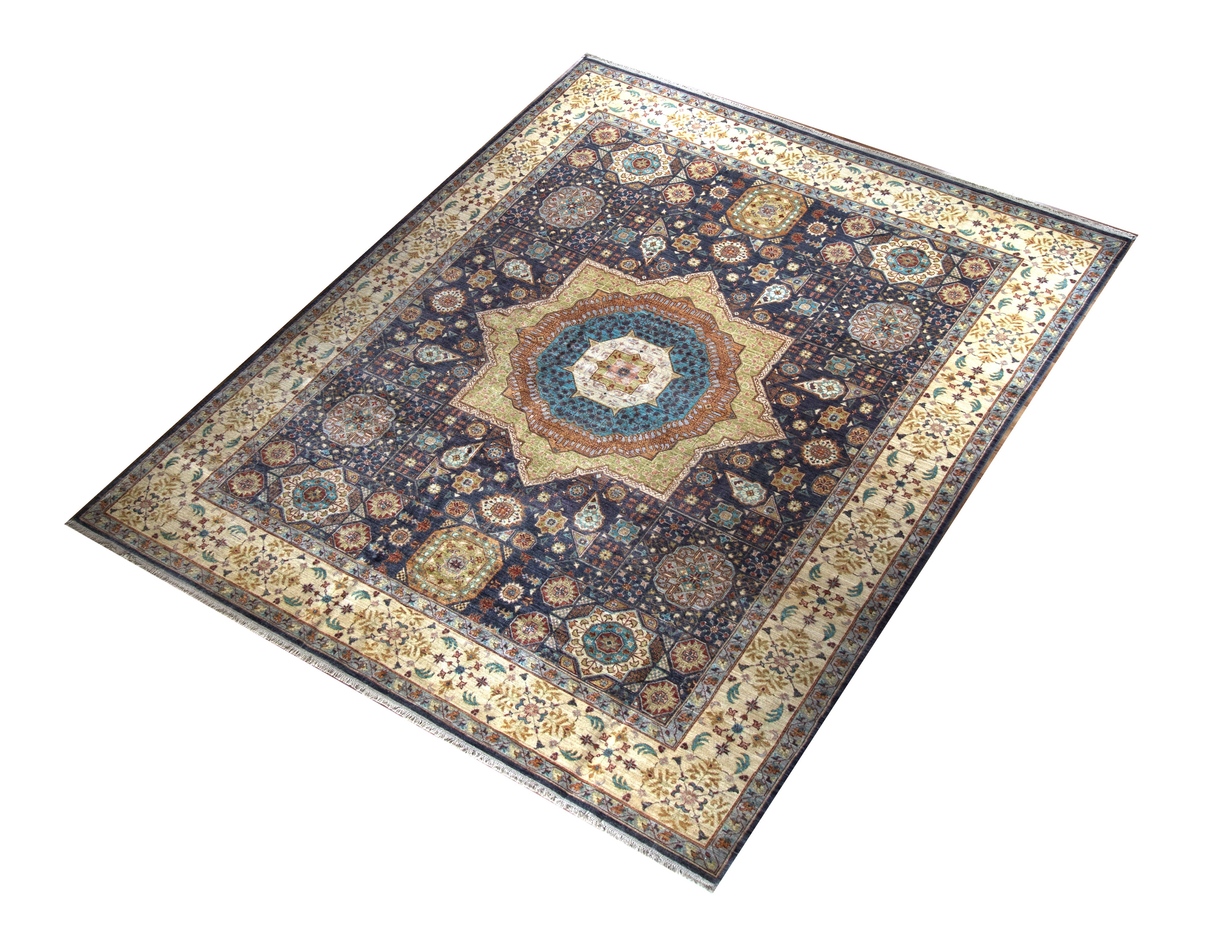 Mamluk Wool Hand Knotted Pakistani Rug, featuring Gold tones and Floral design, ideal area rug for any room in your home.