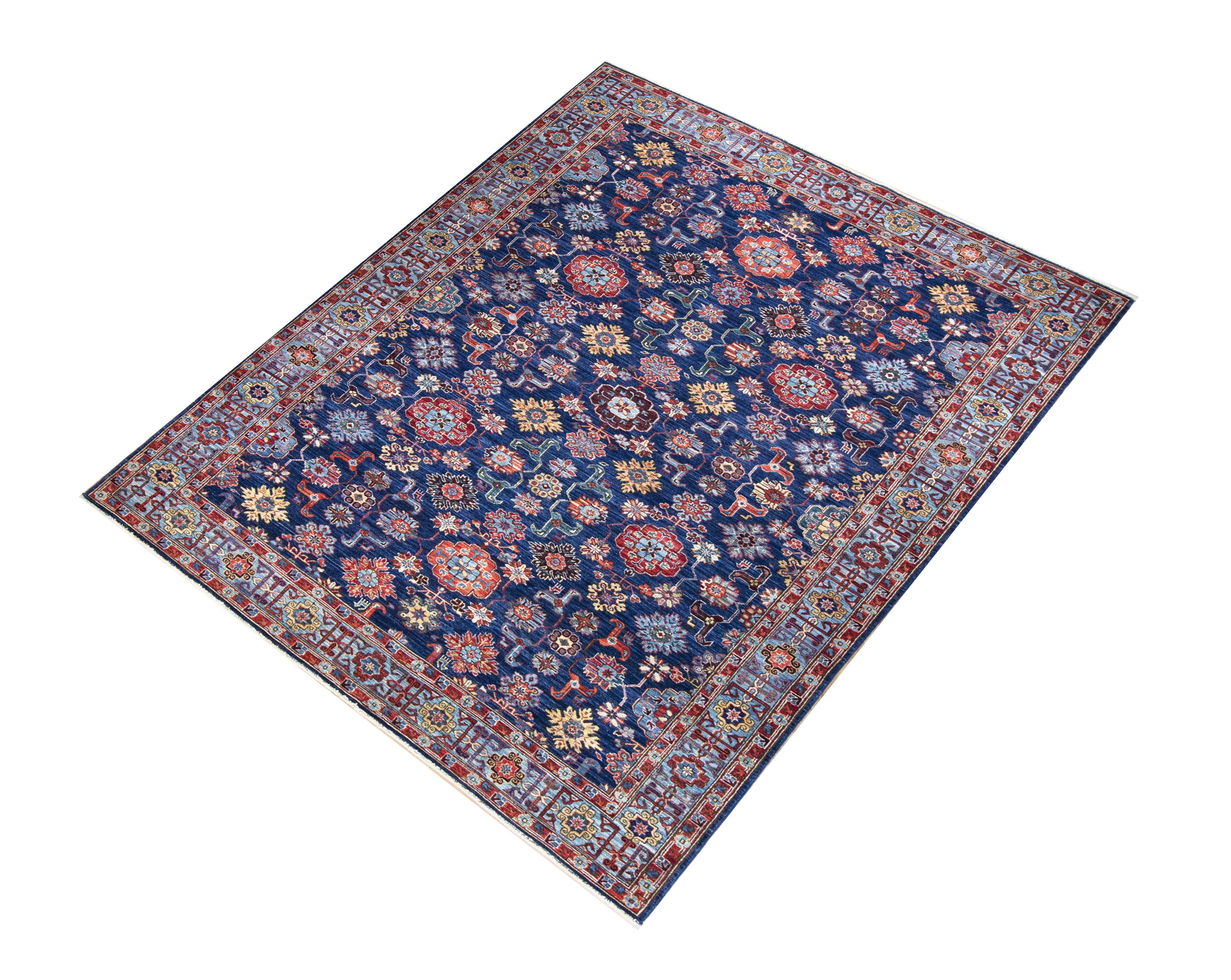 Faryab Wool Hand Knotted Pakistani Rug, featuring Blue tones and Floral design, ideal area rug for any room in your home.