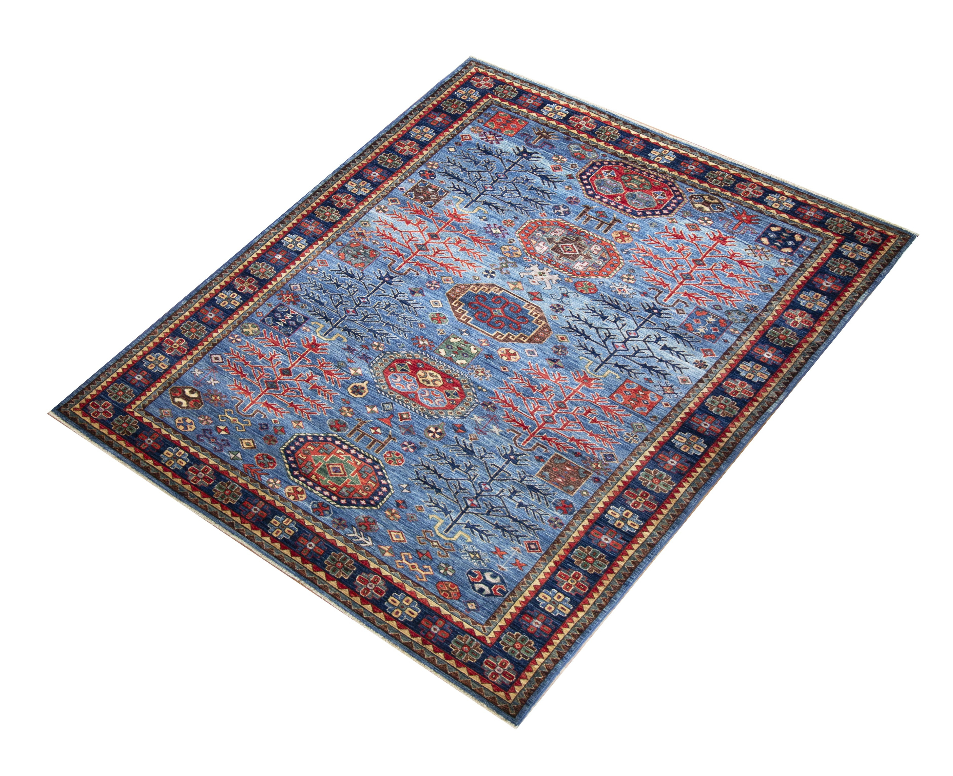 Faryab Wool Hand Knotted Pakistani Rug, featuring Blue tones and Geometric design, ideal area rug for any room in your home.