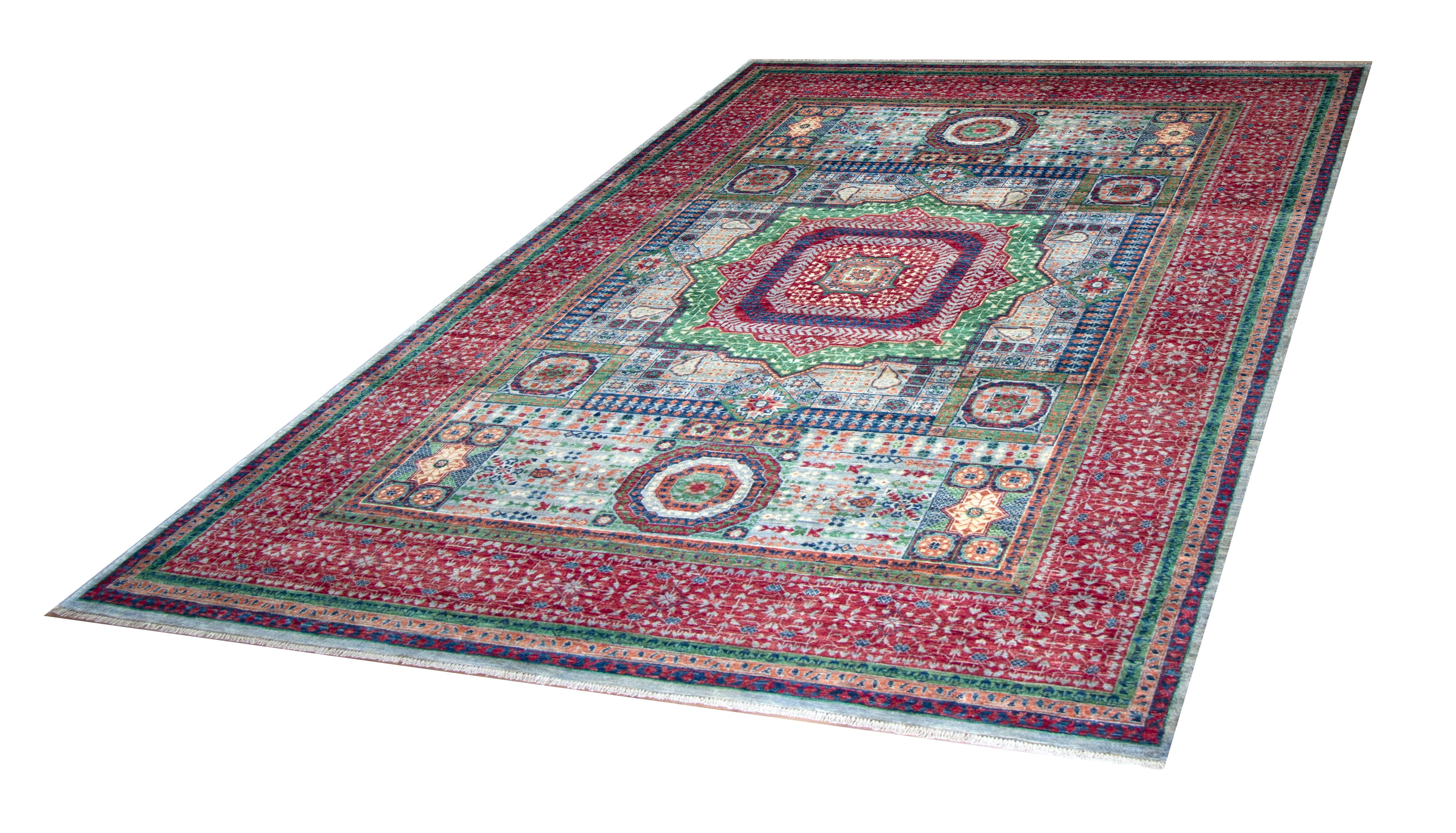 Mamluk Wool Hand Knotted Pakistani Rug, featuring Red tones and Floral design, ideal area rug for any room in your home.